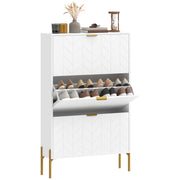 Modern Narrow Shoe Cabinet - 3 Flip Drawers, White/Gold-DECOROLALA