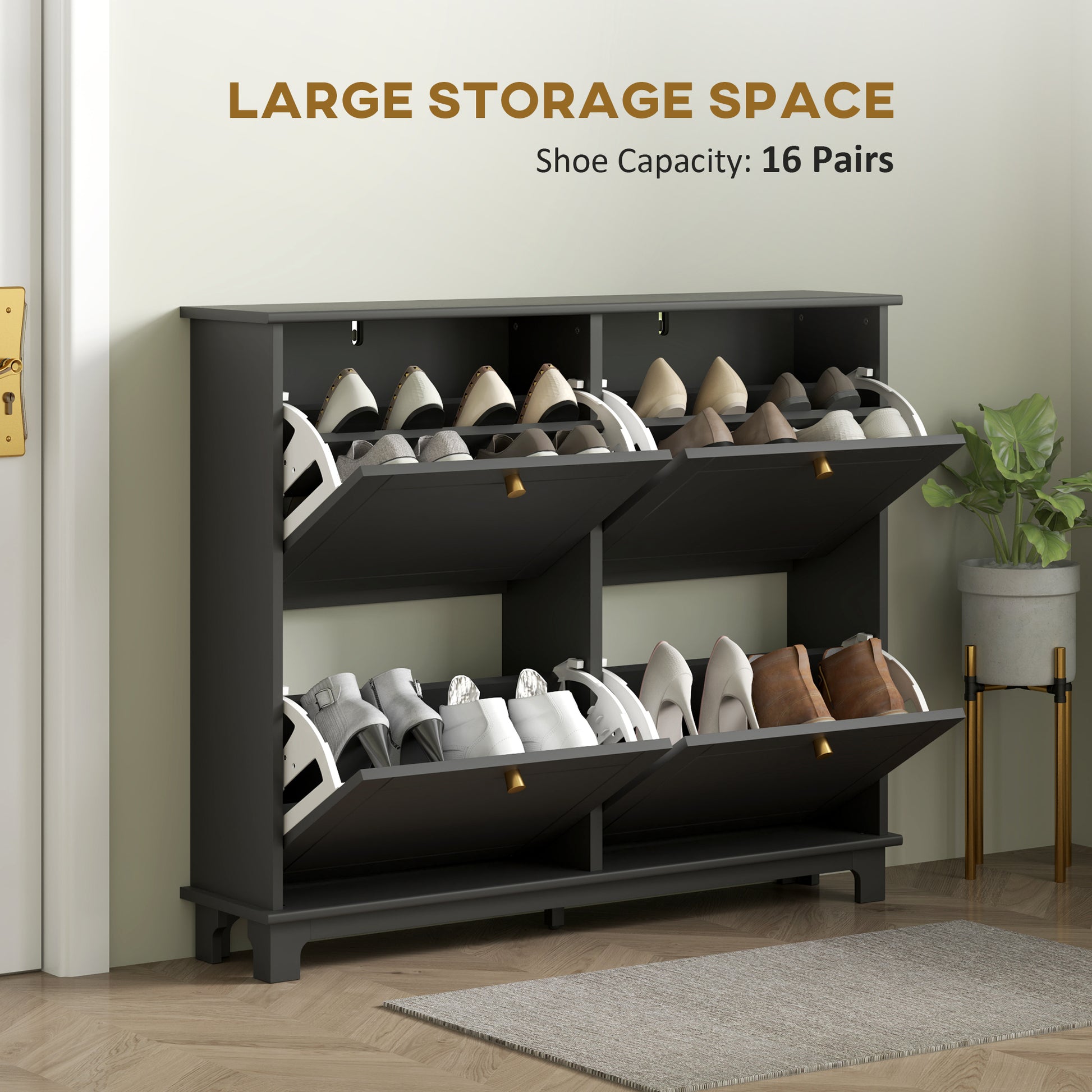 Modern Narrow Shoe Cabinet - 4 Flip Drawers Black-DECOROLALA