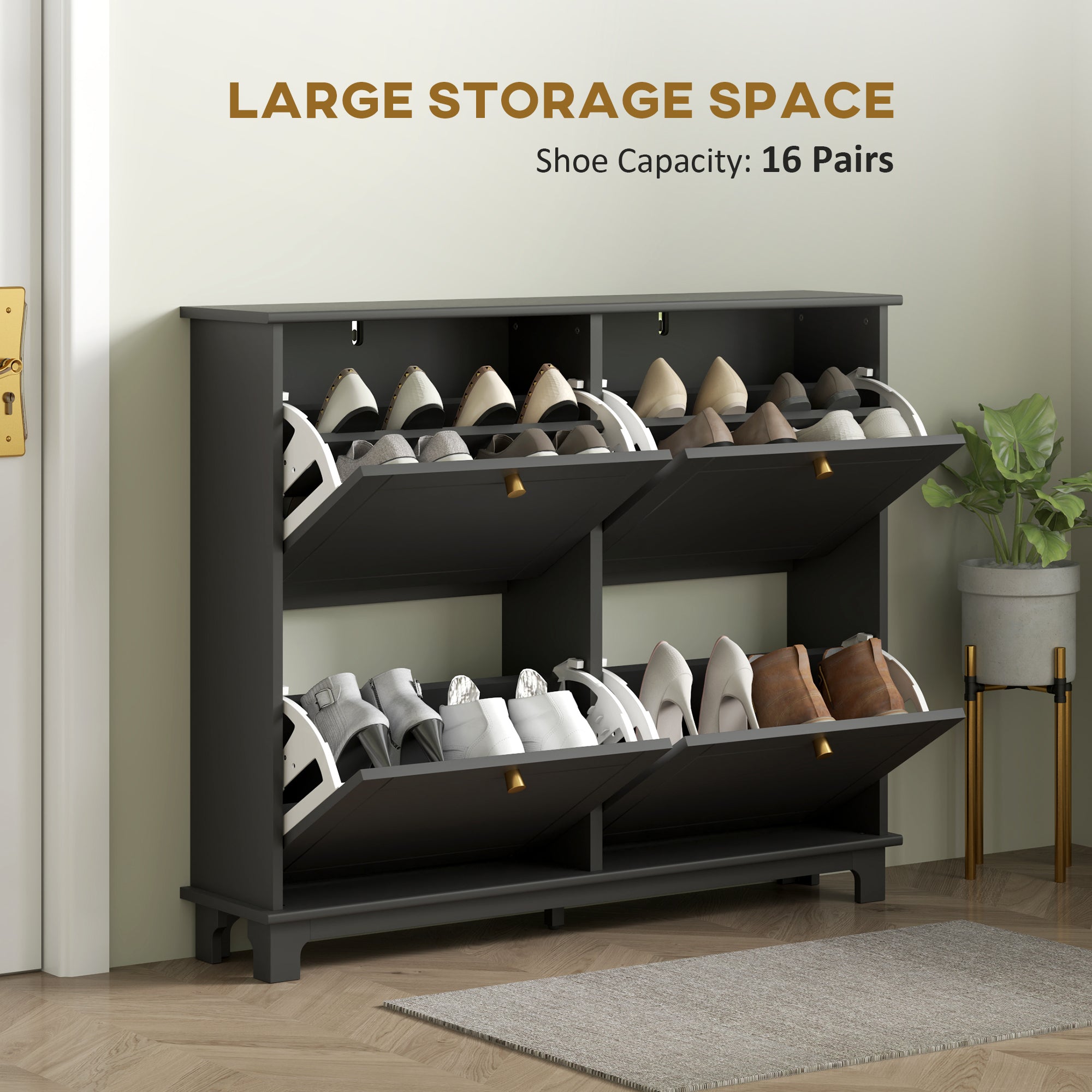 Modern Narrow Shoe Cabinet - 4 Flip Drawers Black-DECOROLALA