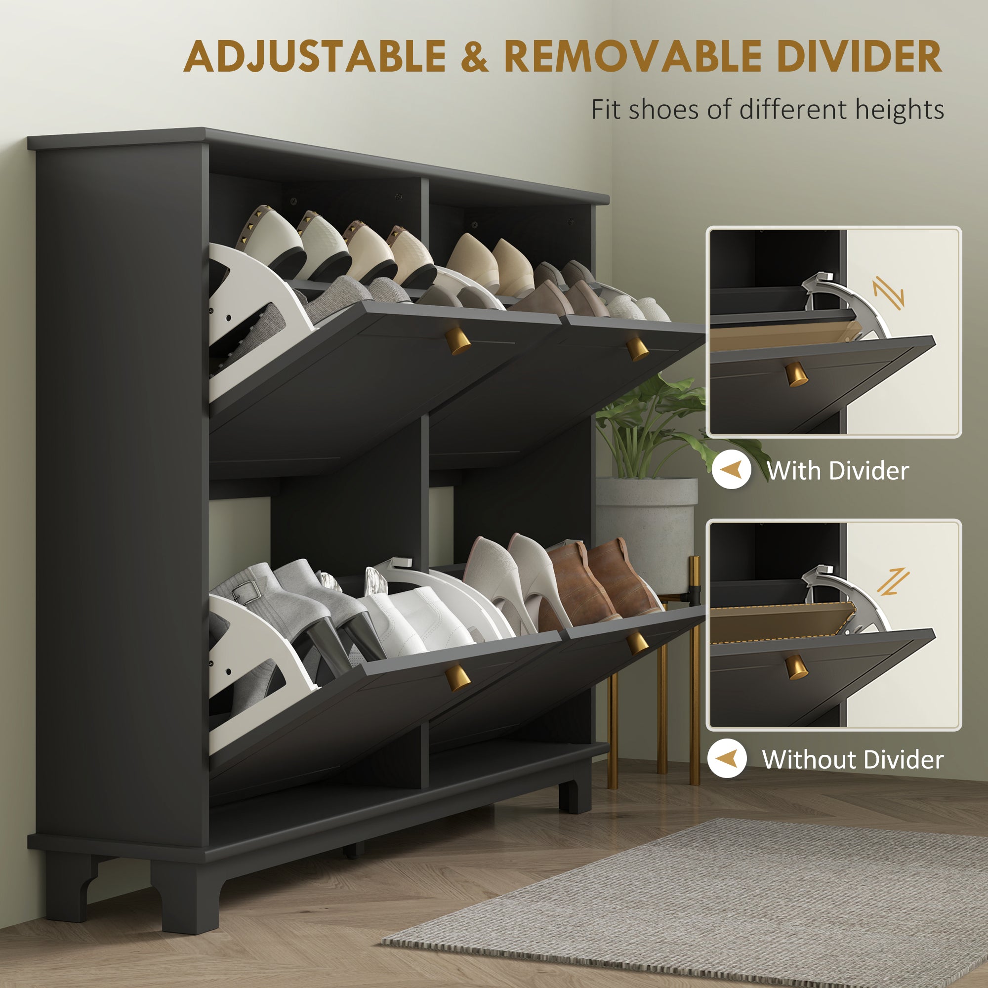 Modern Narrow Shoe Cabinet - 4 Flip Drawers Black-DECOROLALA