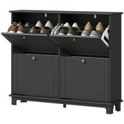 Modern Narrow Shoe Cabinet - 4 Flip Drawers Black-DECOROLALA