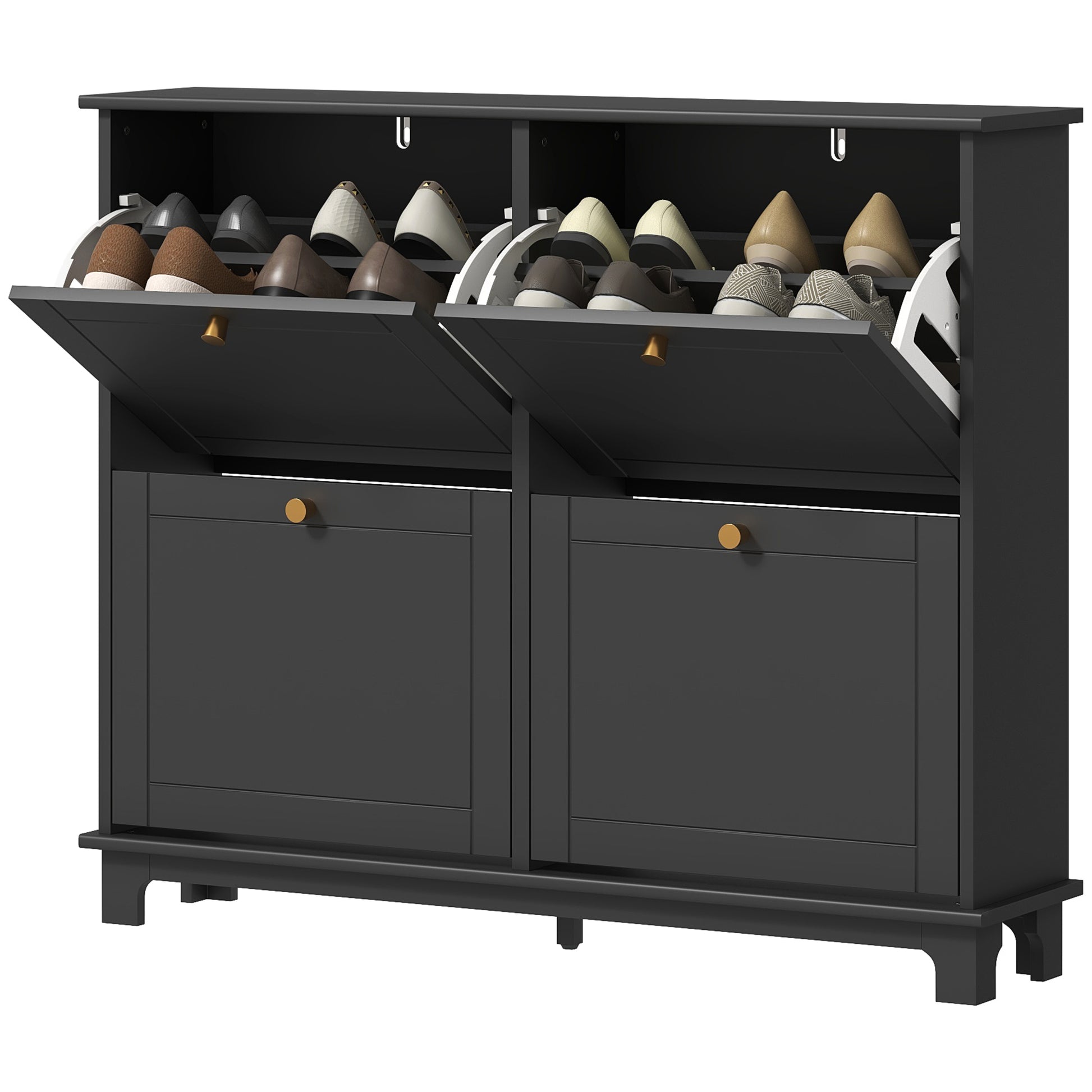 Modern Narrow Shoe Cabinet - 4 Flip Drawers Black-DECOROLALA