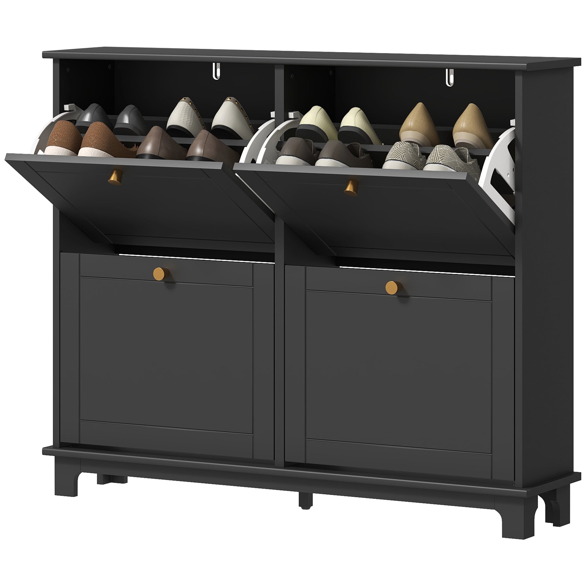 Modern Narrow Shoe Cabinet - 4 Flip Drawers Black-DECOROLALA