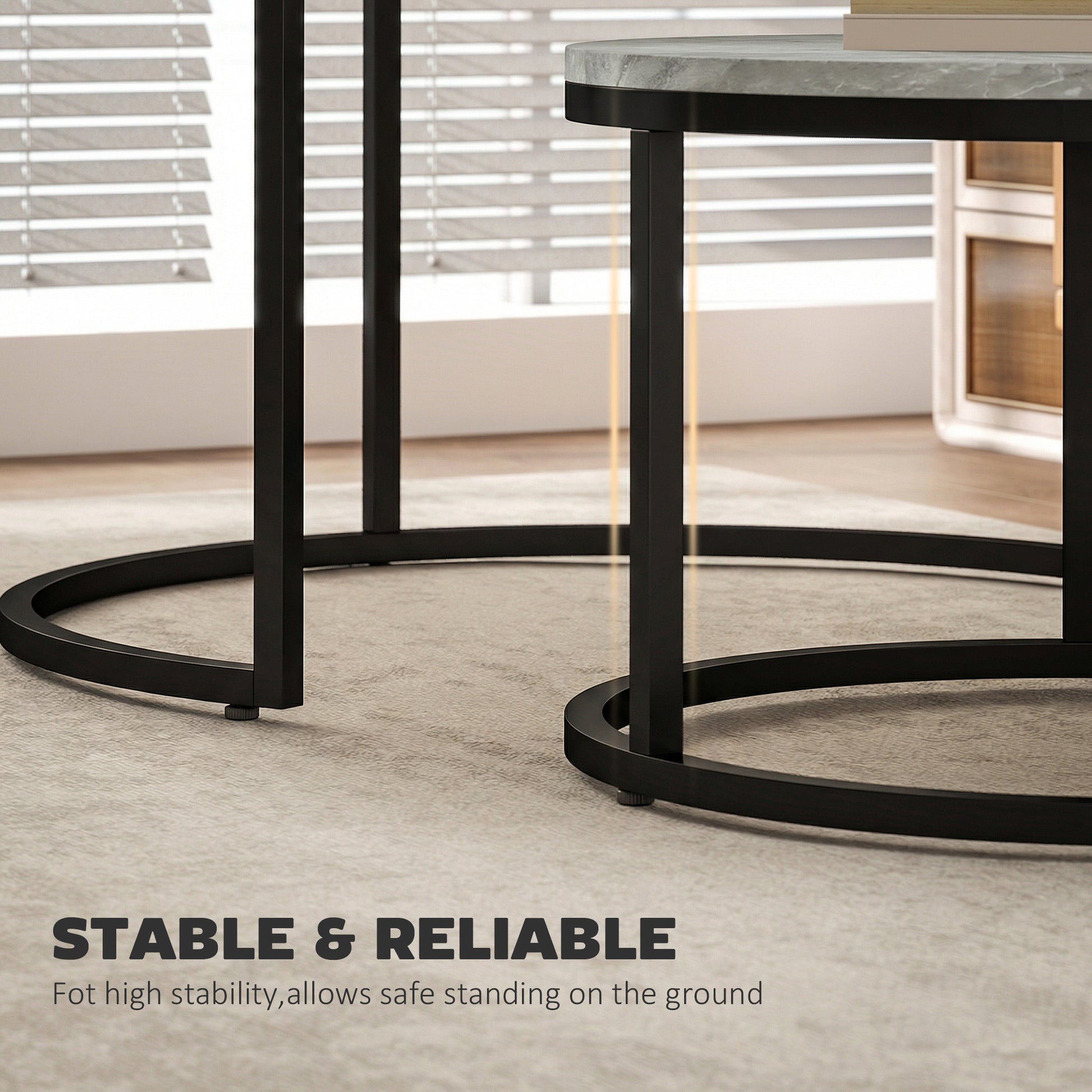 Modern Nesting Coffee Table Set of 2 - Marble Grey-Home Furnishings > Living Room Furniture > Coffee Tables-DECOROLALA