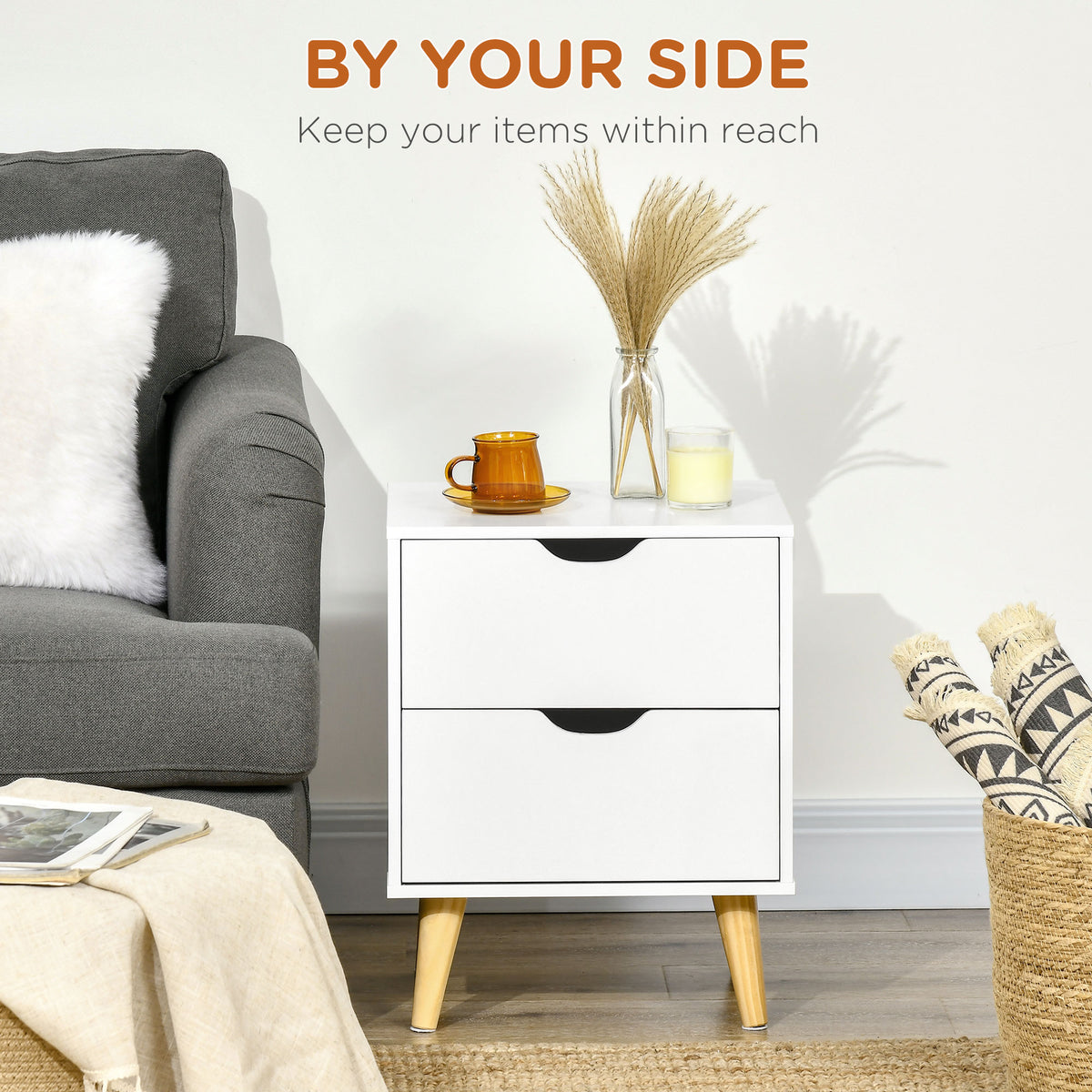Modern Nightstand - 2-Drawer Bedside Table White 20" H-Home Furnishings > Bedroom Furniture > Bedside Tables-DECOROLALA
