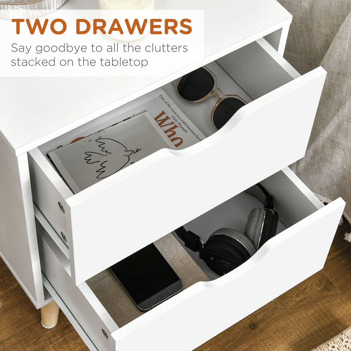 Modern Nightstand - 2-Drawer Bedside Table White 20" H-Home Furnishings > Bedroom Furniture > Bedside Tables-DECOROLALA