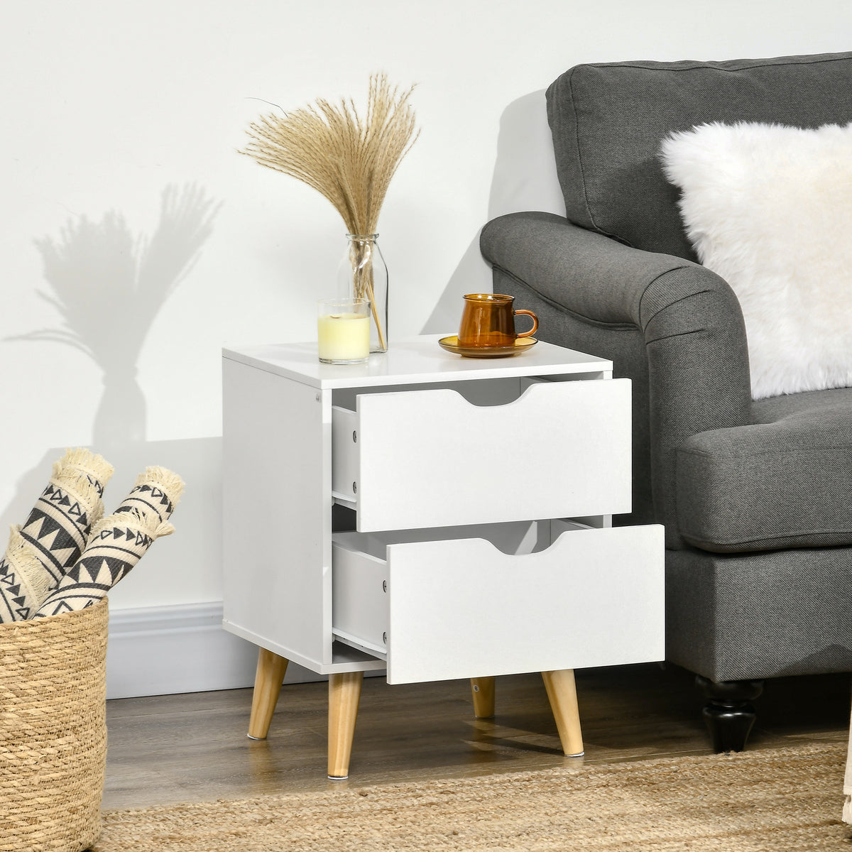 Modern Nightstand - 2-Drawer Bedside Table White 20" H-Home Furnishings > Bedroom Furniture > Bedside Tables-DECOROLALA