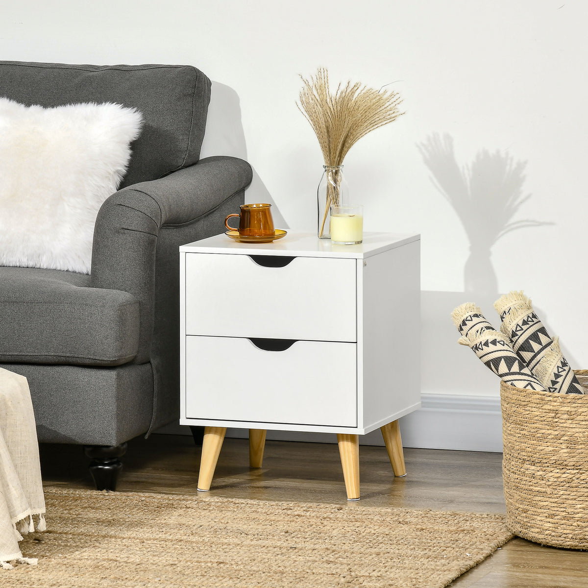 Modern Nightstand - 2-Drawer Bedside Table White 20" H-Home Furnishings > Bedroom Furniture > Bedside Tables-DECOROLALA