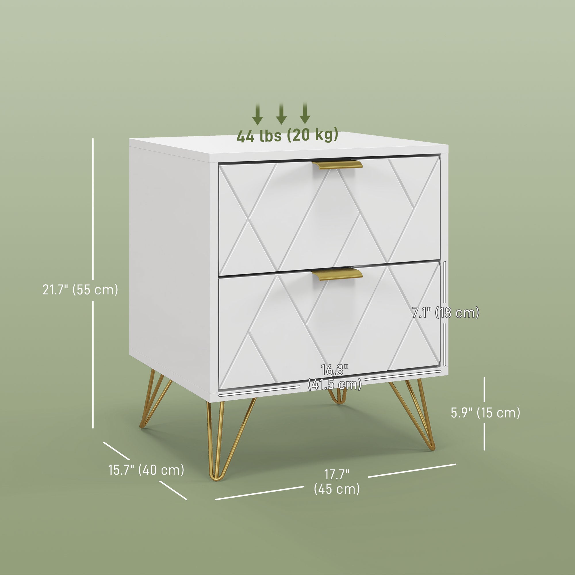 Modern Nightstand - 2 Drawer Bedside Table White/Gold-Home Furnishings > Bedroom Furniture > Bedside Tables-DECOROLALA