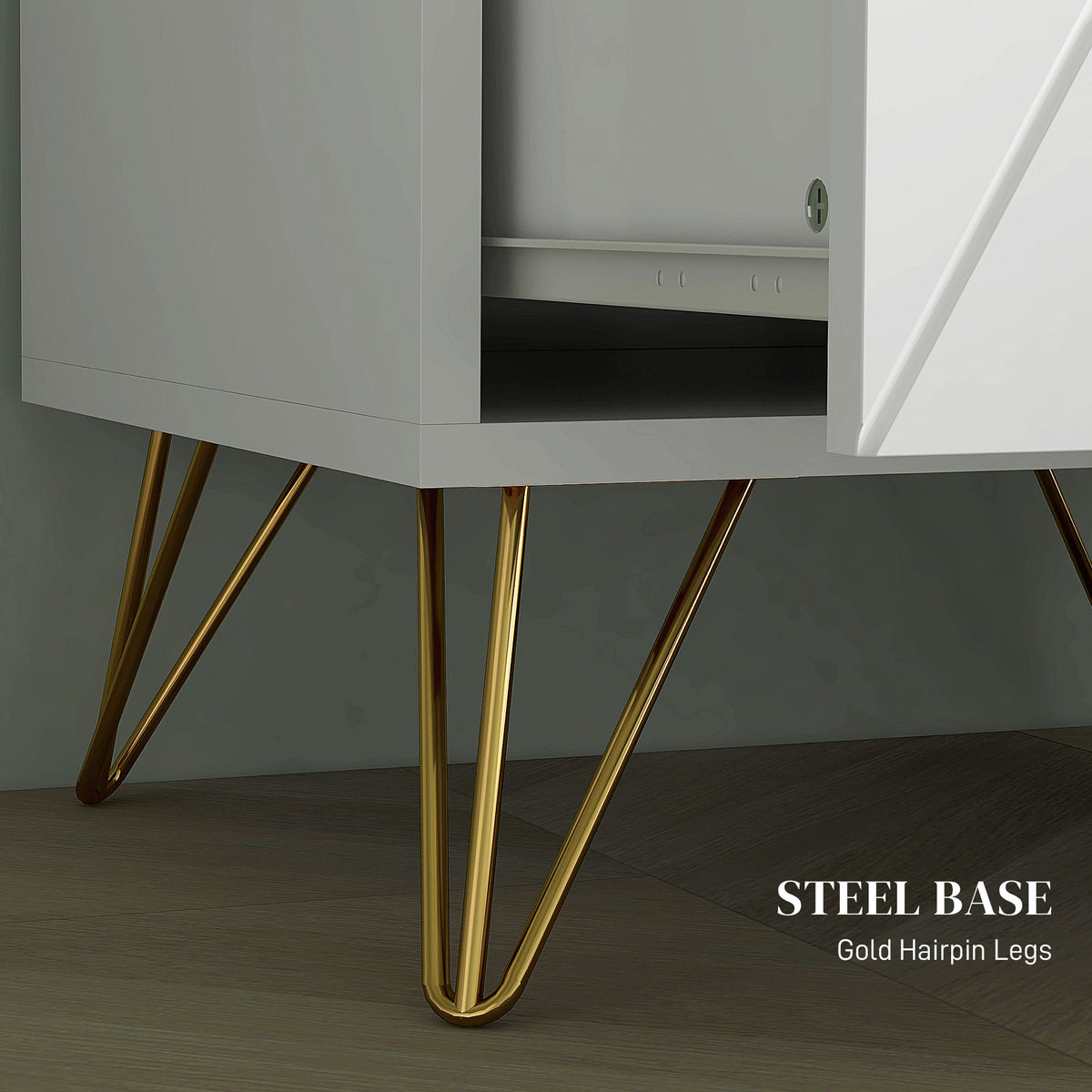 Modern Nightstand - 2 Drawer Bedside Table White/Gold-Nightstands-DECOROLALA