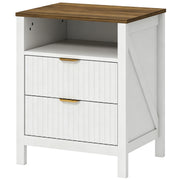 Modern Nightstand - 2 Fluted Drawers White and Walnut-Home Furnishings > Bedroom Furniture > Bedside Tables-DECOROLALA