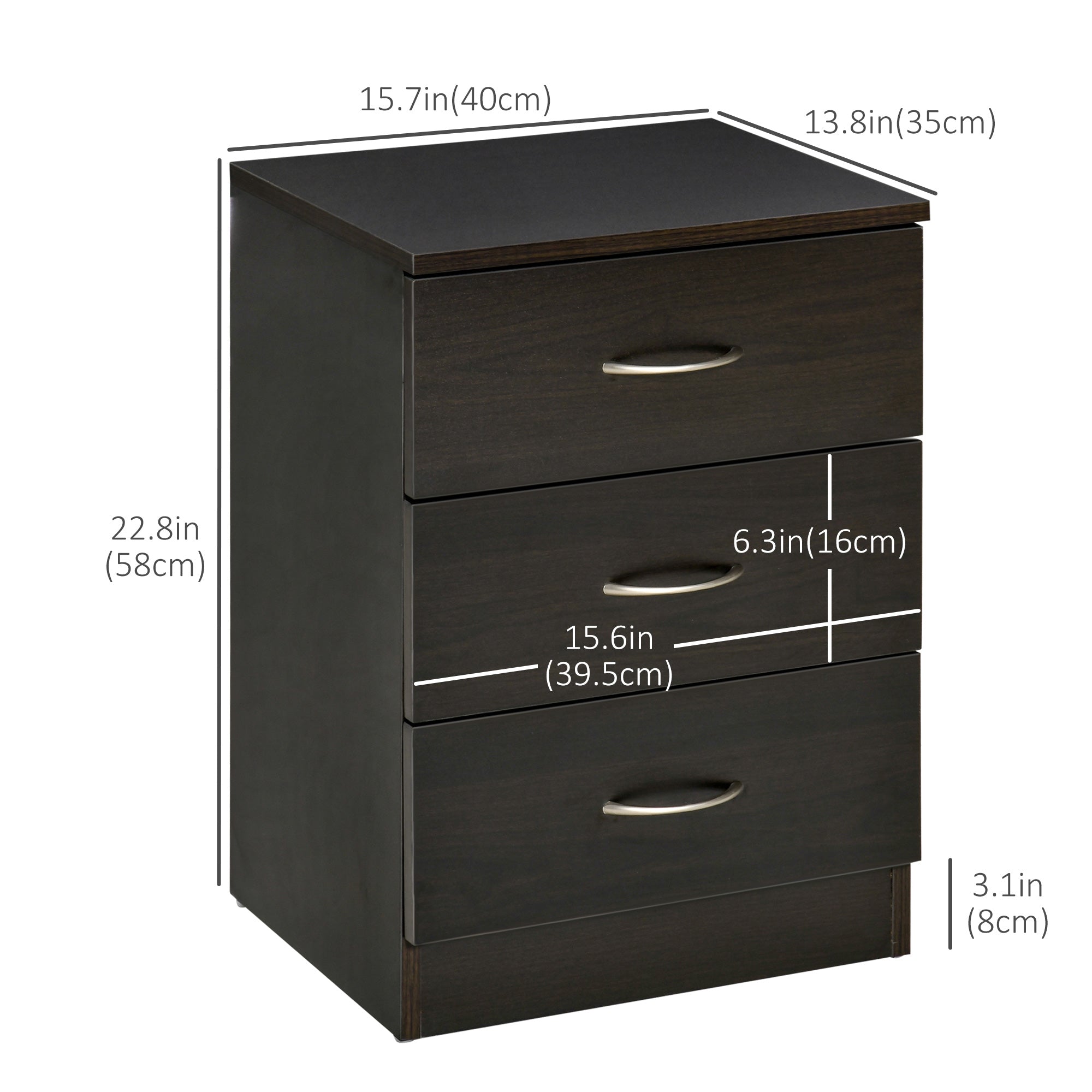 Modern Nightstand - 3 Drawers Bedside Table Dark Brown-Home Furnishings > Bedroom Furniture > Bedside Tables-DECOROLALA