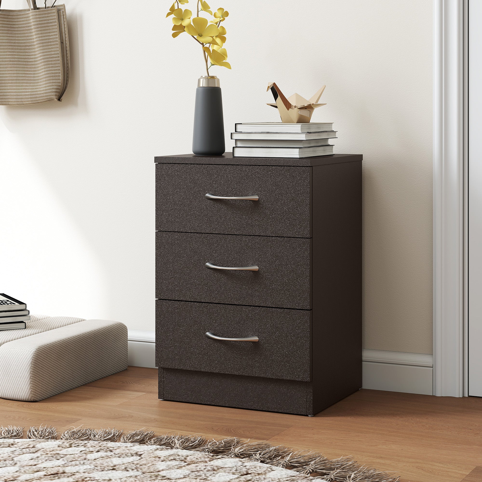 Modern Nightstand - 3 Drawers Bedside Table Dark Brown-Home Furnishings > Bedroom Furniture > Bedside Tables-DECOROLALA