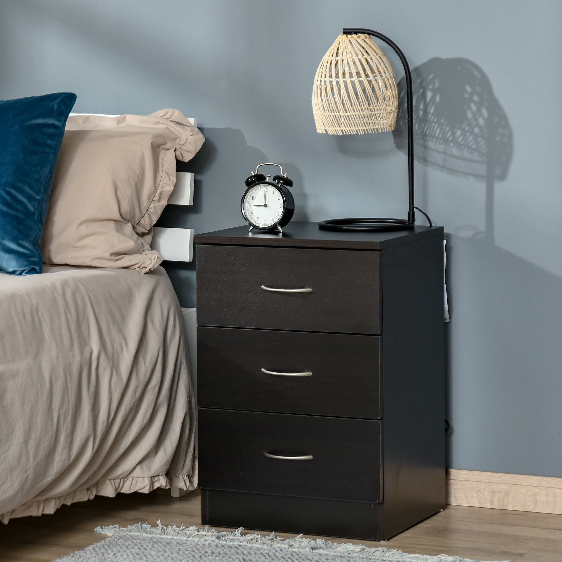 Modern Nightstand - 3 Drawers Bedside Table Dark Brown-Home Furnishings > Bedroom Furniture > Bedside Tables-DECOROLALA