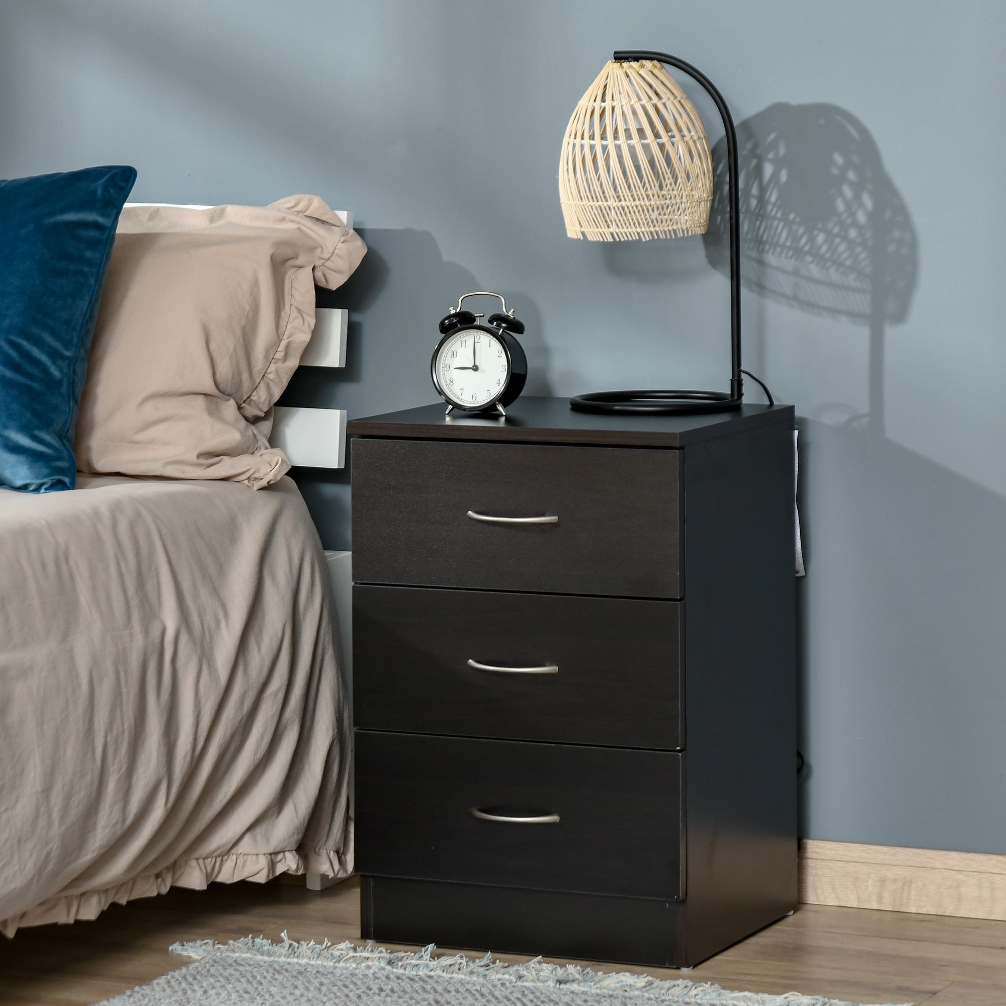 Modern Nightstand - 3 Drawers Bedside Table Dark Brown-Home Furnishings > Bedroom Furniture > Bedside Tables-DECOROLALA