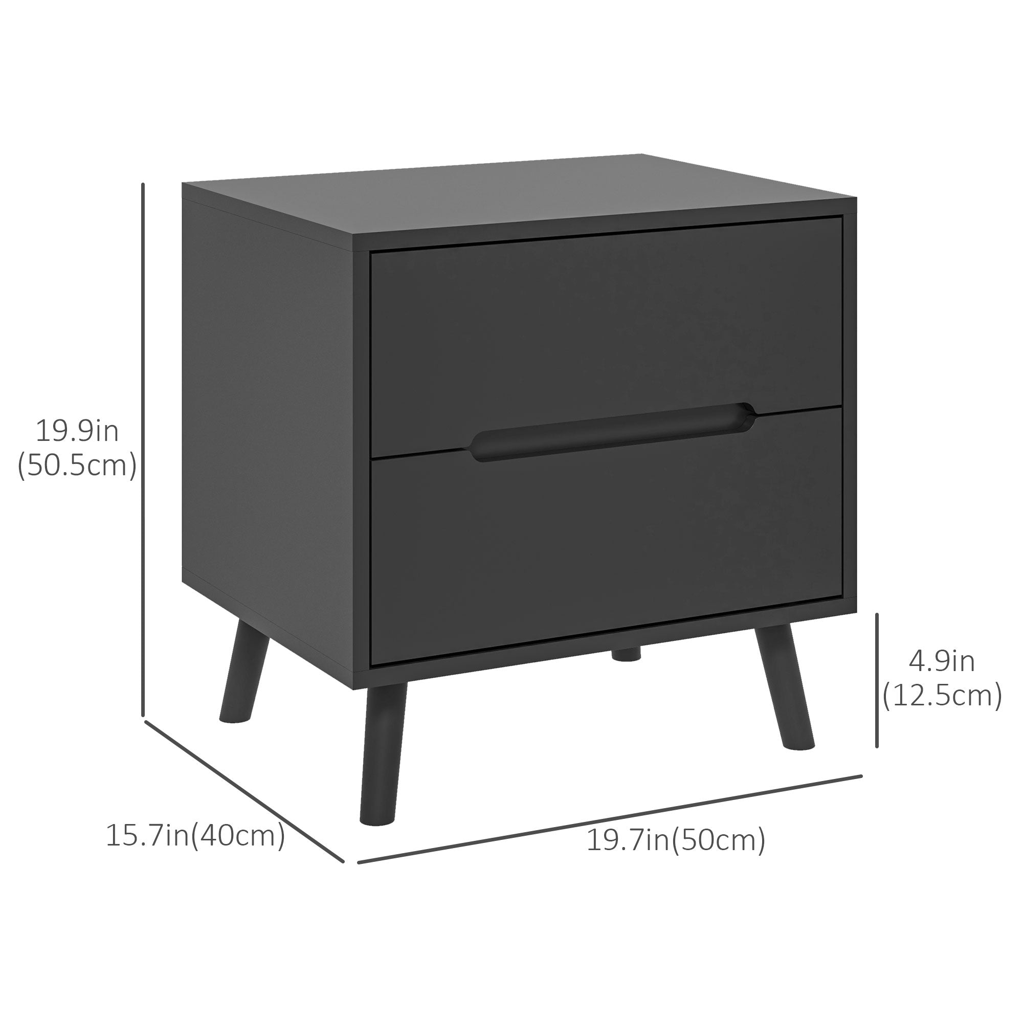 Modern Nightstand - Black 2-Drawer Bedside Table-Home Furnishings > Bedroom Furniture > Bedside Tables-DECOROLALA