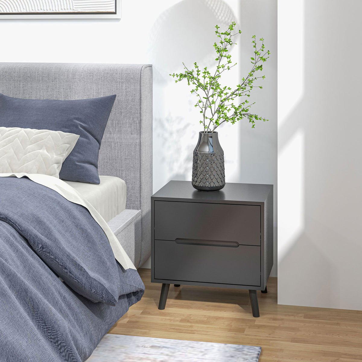 Modern Nightstand - Black 2-Drawer Bedside Table-Home Furnishings > Bedroom Furniture > Bedside Tables-DECOROLALA