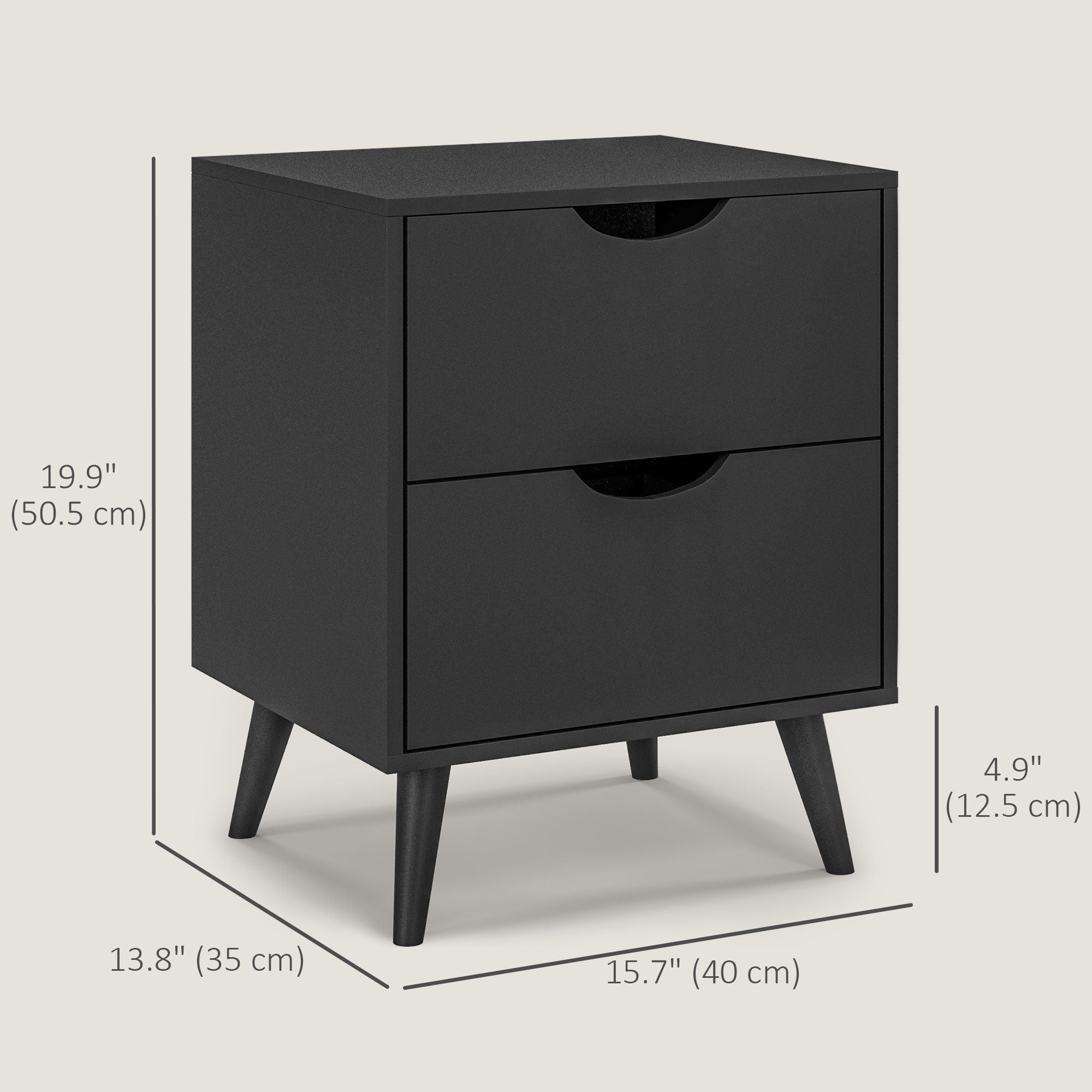 Modern Nightstand - Black 2-Drawer Bedside Table-Home Furnishings > Bedroom Furniture > Bedside Tables-DECOROLALA