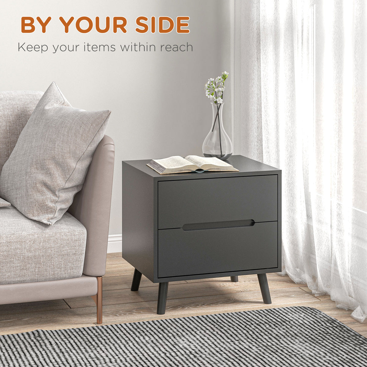 Modern Nightstand - Black 2-Drawer Bedside Table-Nightstands-DECOROLALA