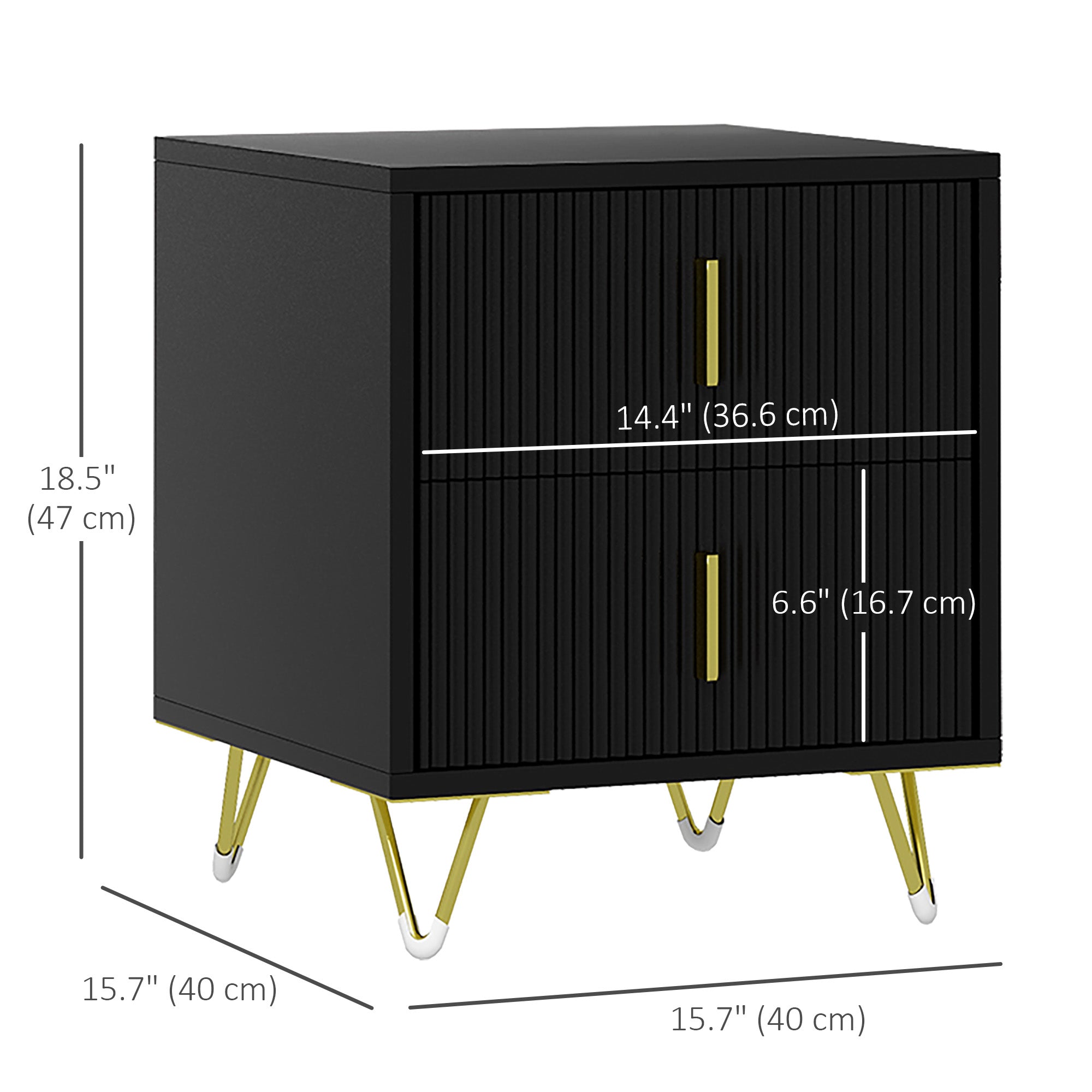 Modern Nightstand - Black 2-Drawer Bedside Table with Gold Legs-Home Furnishings > Bedroom Furniture > Bedside Tables-DECOROLALA