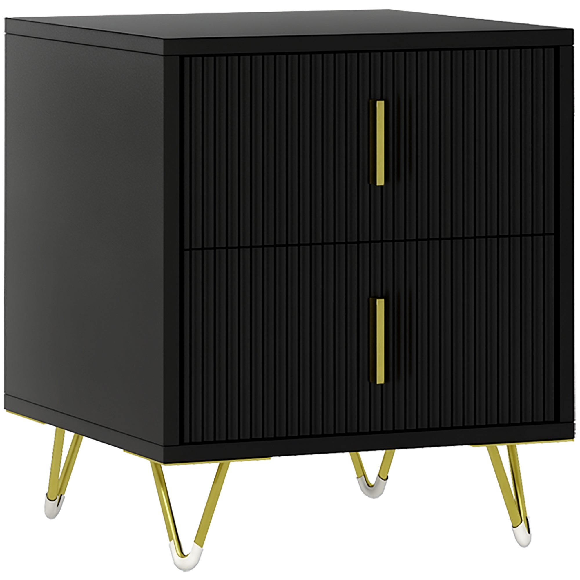 Modern Nightstand - Black 2-Drawer Bedside Table with Gold Legs-Home Furnishings > Bedroom Furniture > Bedside Tables-DECOROLALA