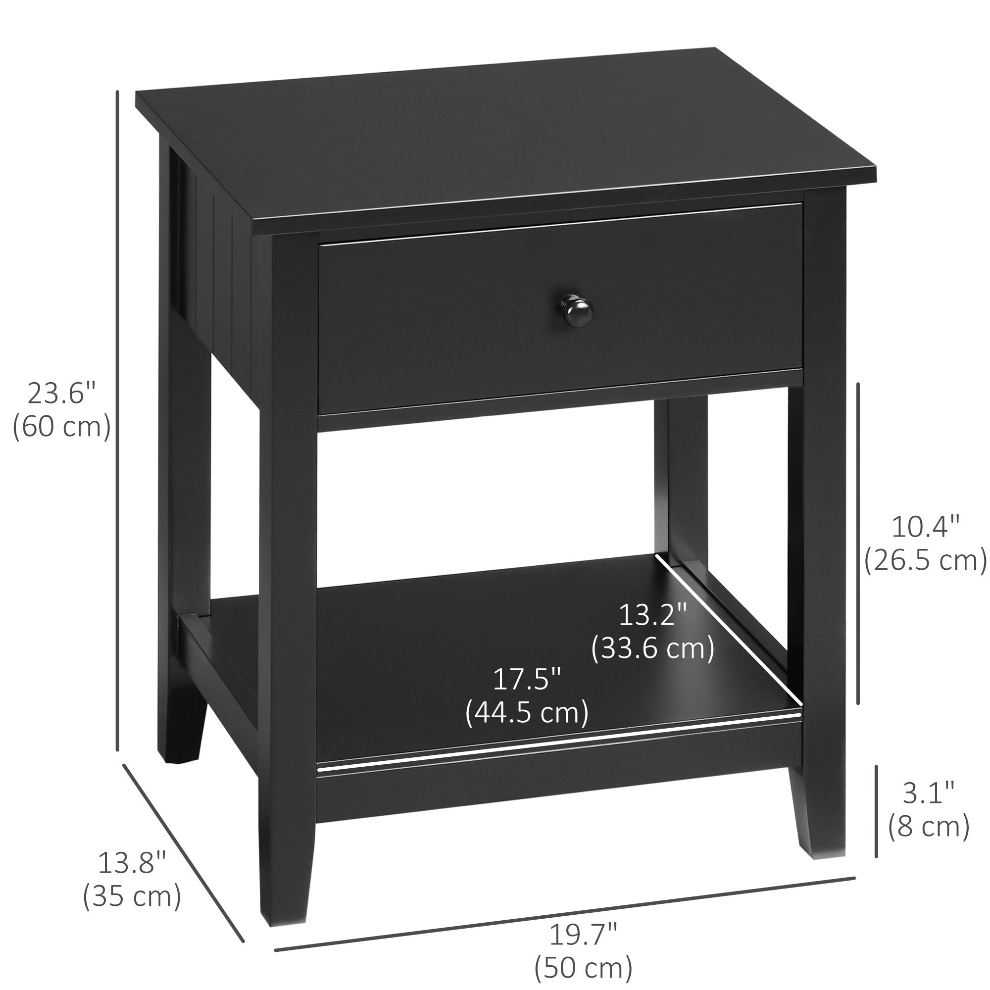 Modern Nightstand - Black MDF End Table with Drawer-Home Furnishings > Living Room Furniture > Side¬†Tables-DECOROLALA
