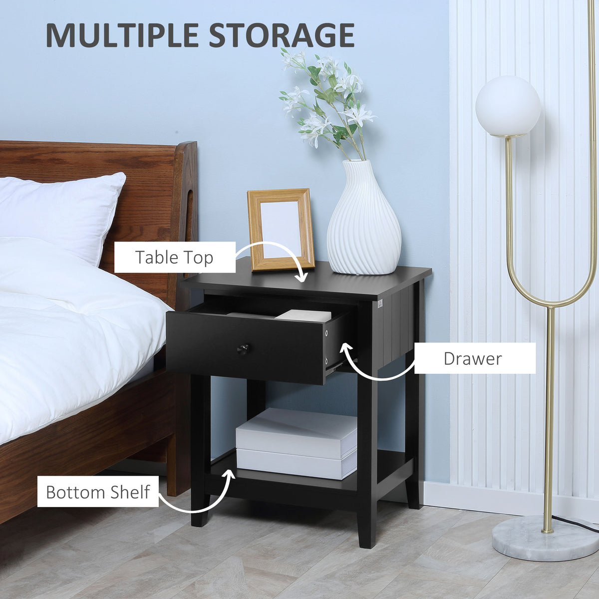 Modern Nightstand - Black MDF End Table with Drawer-Home Furnishings > Living Room Furniture > Side¬†Tables-DECOROLALA