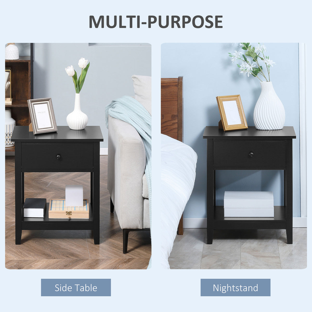 Modern Nightstand - Black MDF End Table with Drawer-Home Furnishings > Living Room Furniture > Side¬†Tables-DECOROLALA