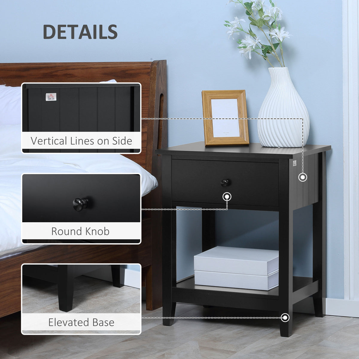 Modern Nightstand - Black MDF End Table with Drawer-Home Furnishings > Living Room Furniture > Side¬†Tables-DECOROLALA
