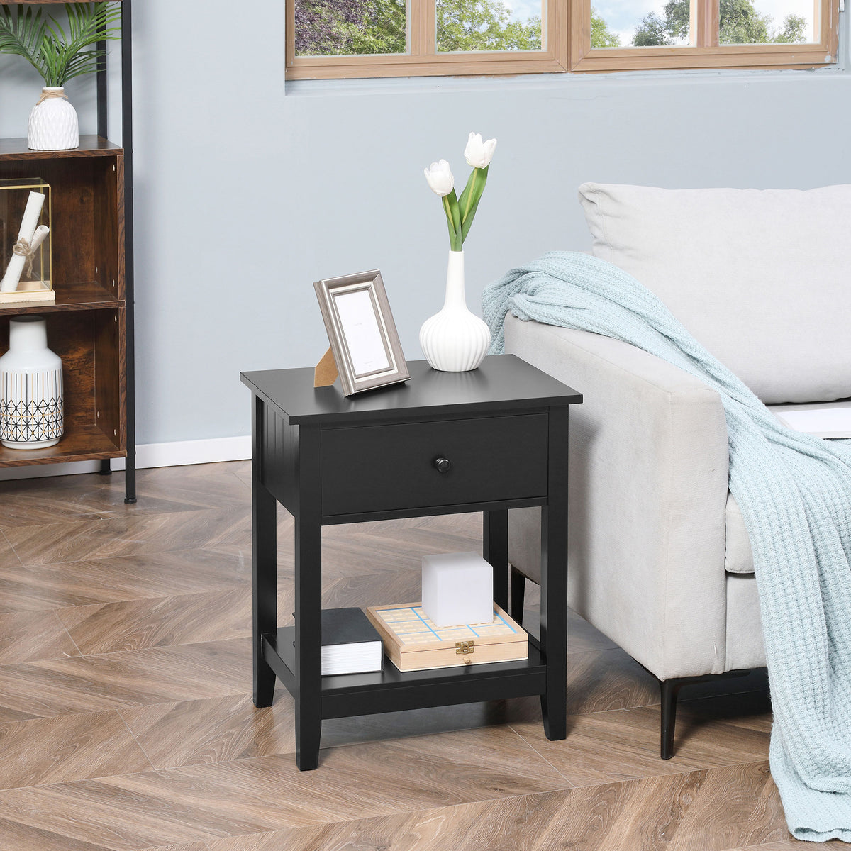 Modern Nightstand - Black MDF End Table with Drawer-Home Furnishings > Living Room Furniture > Side¬†Tables-DECOROLALA