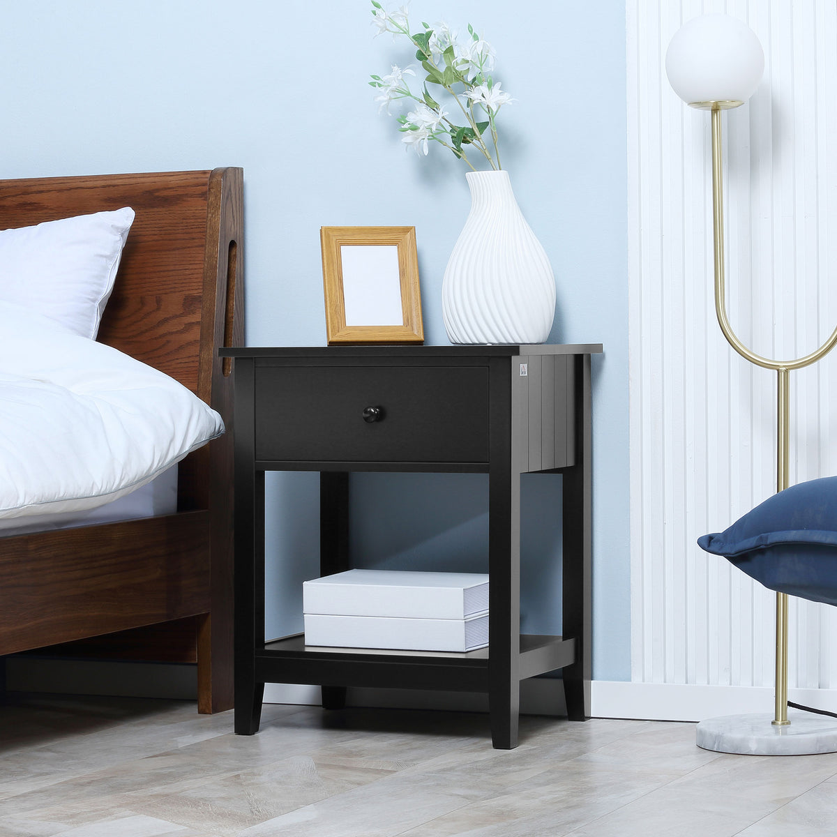 Modern Nightstand - Black MDF End Table with Drawer-Home Furnishings > Living Room Furniture > Side¬†Tables-DECOROLALA
