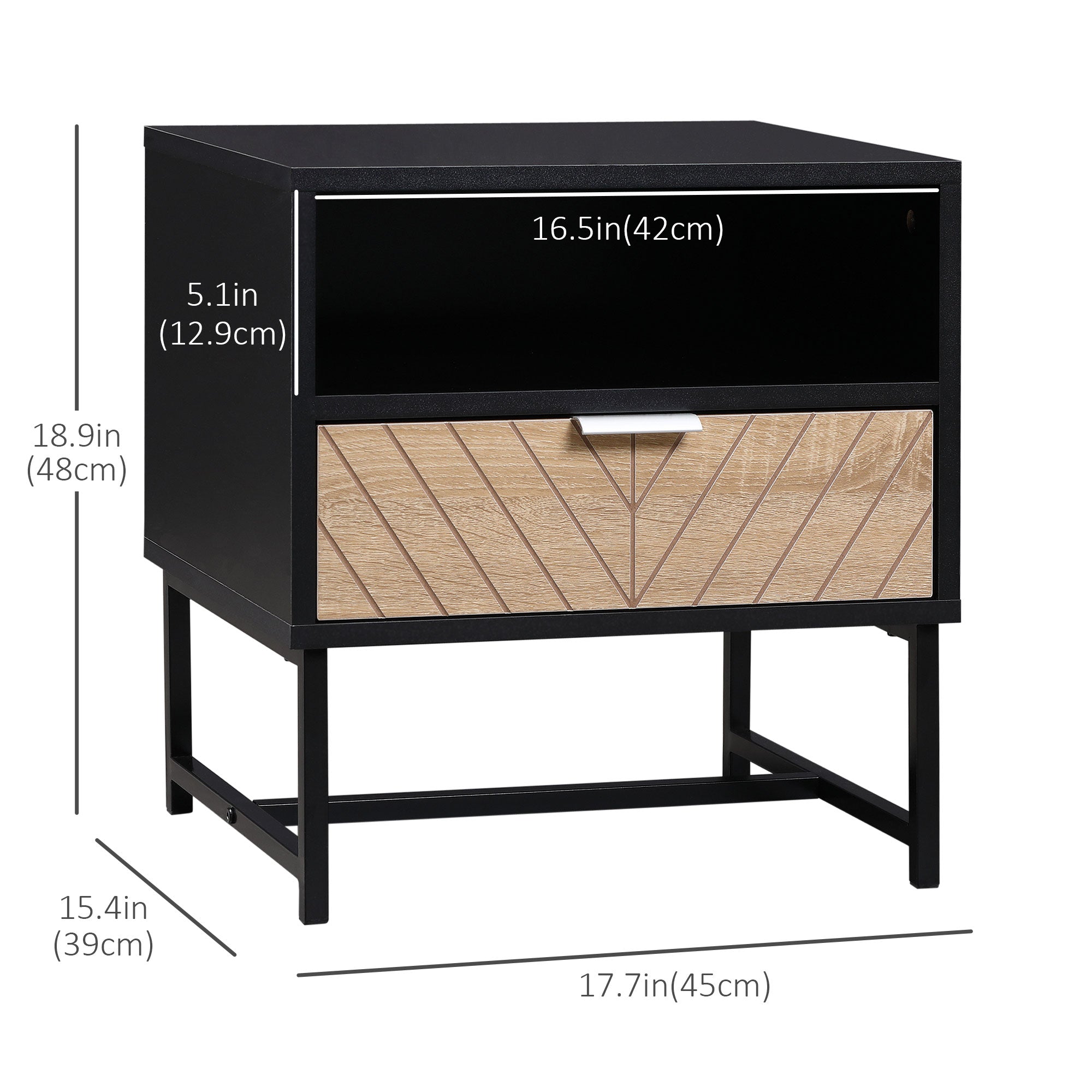 Modern Nightstand - Herringbone Black and Oak Side Table-Home Furnishings > Bedroom Furniture > Bedside Tables-DECOROLALA