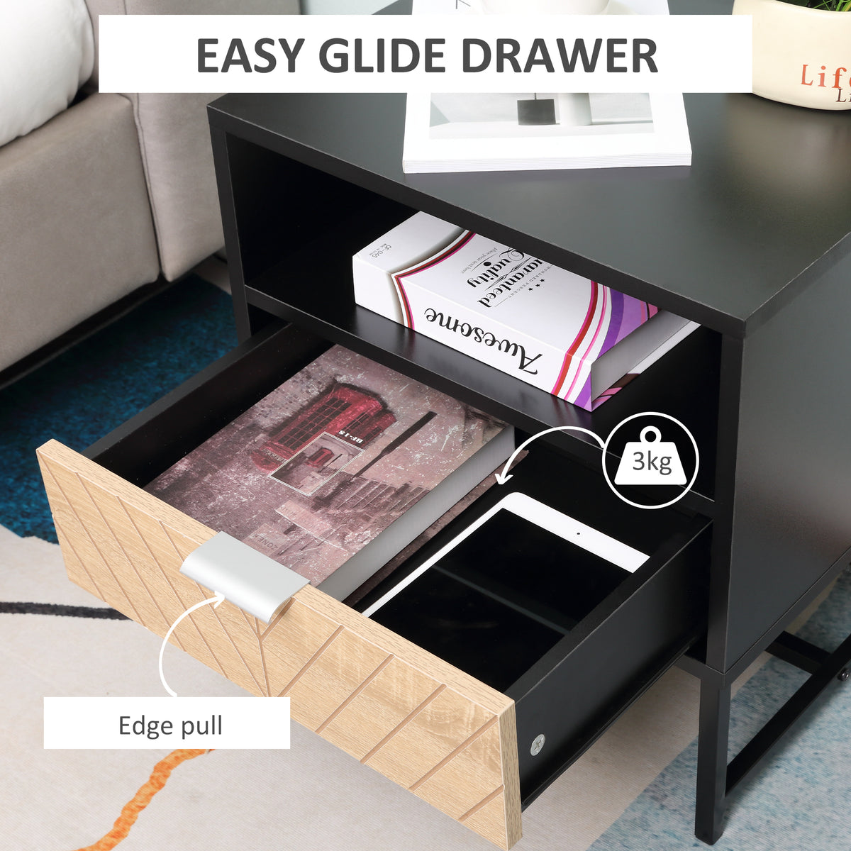 Modern Nightstand - Herringbone Black and Oak Side Table-Home Furnishings > Bedroom Furniture > Bedside Tables-DECOROLALA