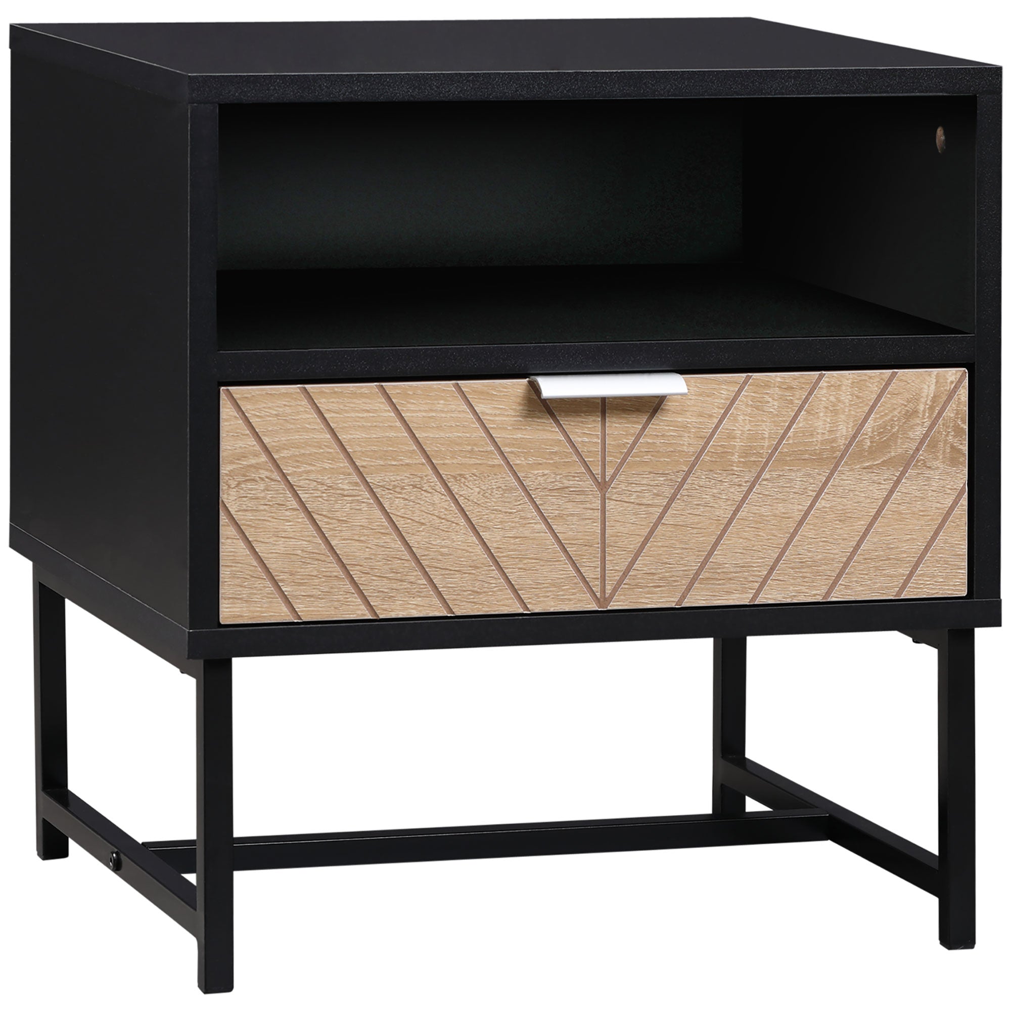 Modern Nightstand - Herringbone Black and Oak Side Table-Home Furnishings > Bedroom Furniture > Bedside Tables-DECOROLALA