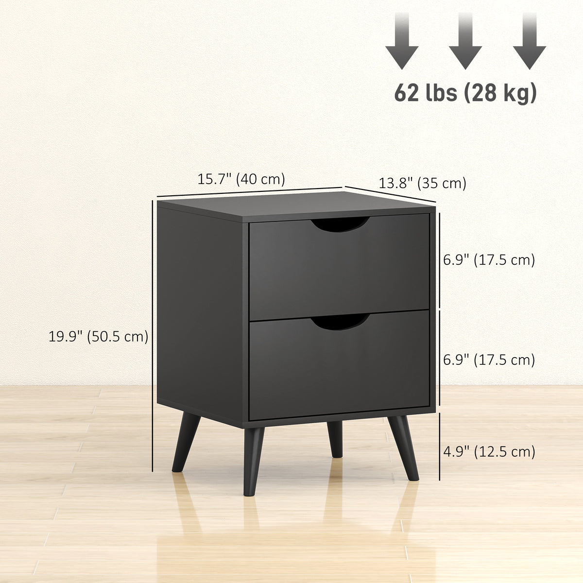 Modern Nightstand Set of 2 - 2-Drawer Bedside Table Black-Home Furnishings > Bedroom Furniture > Bedside Tables-DECOROLALA