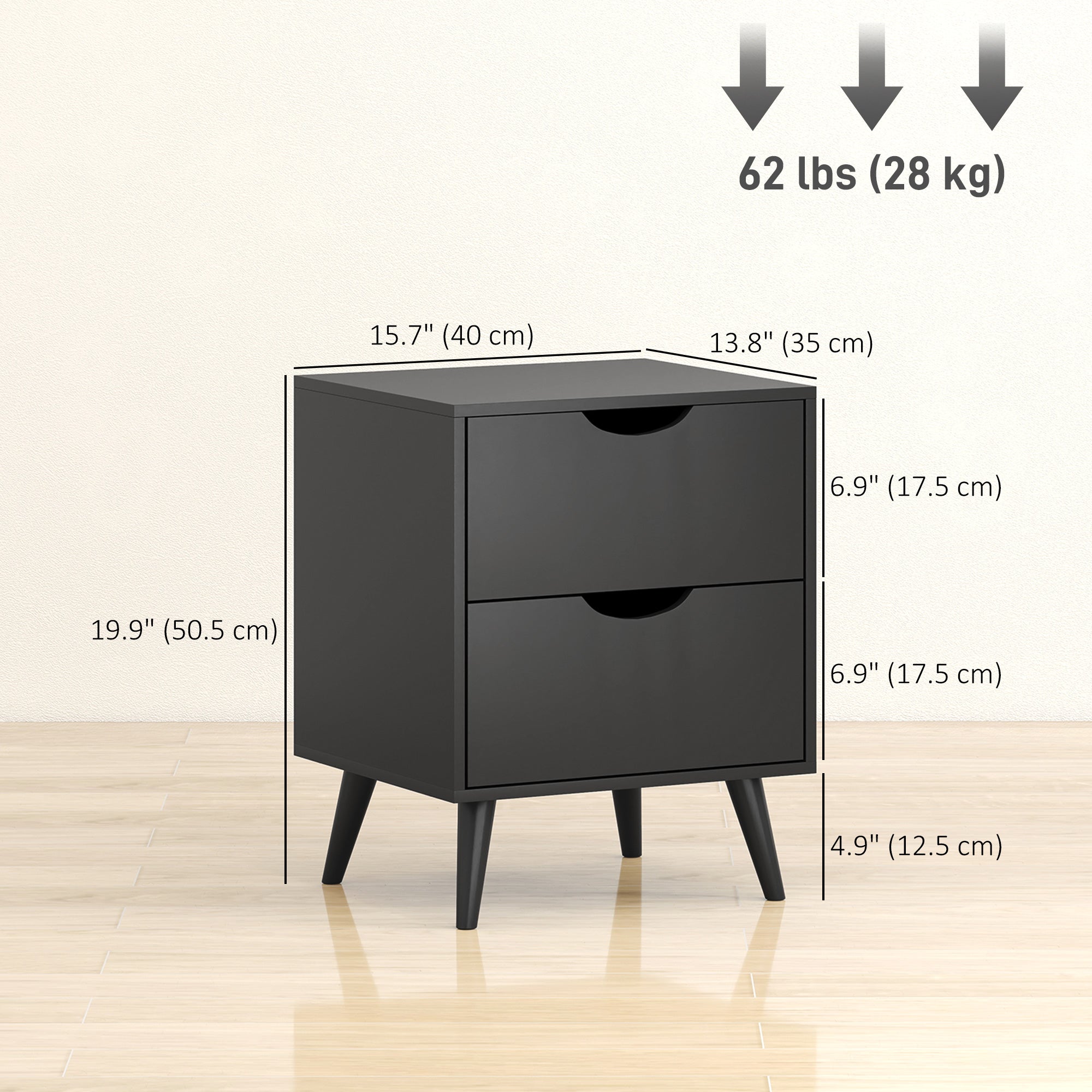 Modern Nightstand Set of 2 - 2-Drawer Bedside Table Black-Home Furnishings > Bedroom Furniture > Bedside Tables-DECOROLALA