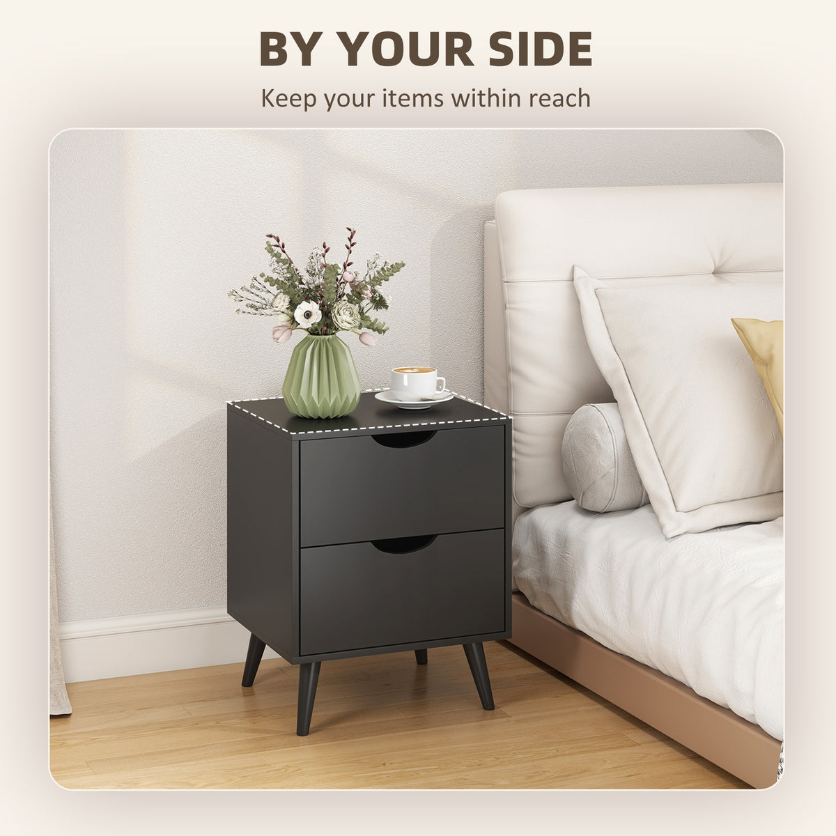 Modern Nightstand Set of 2 - 2-Drawer Bedside Table Black-Home Furnishings > Bedroom Furniture > Bedside Tables-DECOROLALA