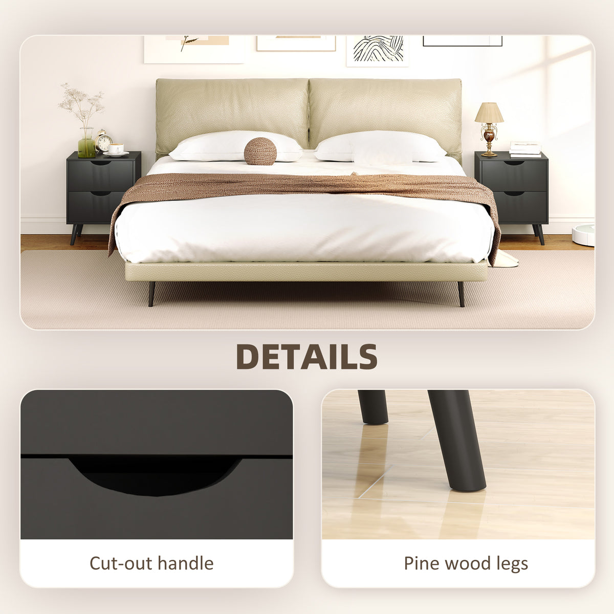 Modern Nightstand Set of 2 - 2-Drawer Bedside Table Black-Home Furnishings > Bedroom Furniture > Bedside Tables-DECOROLALA