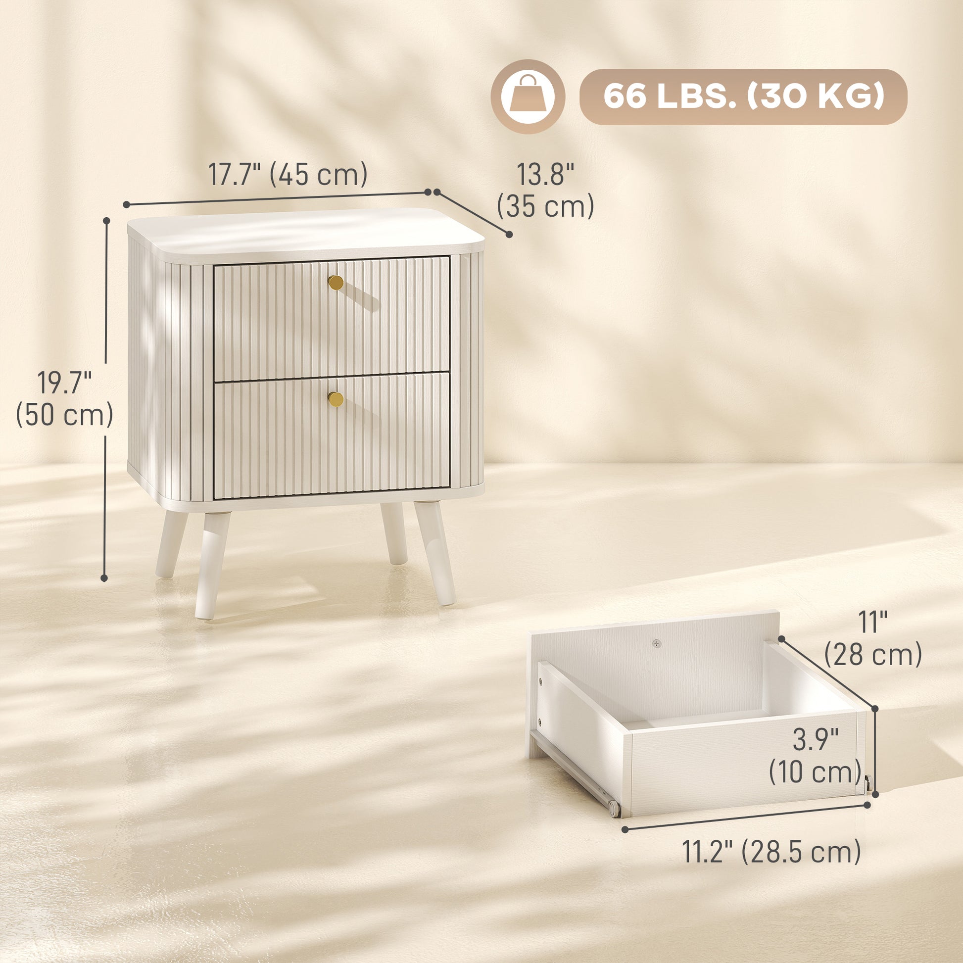 Modern Nightstand Set of 2, Bedside Table with 2 Drawers, Side End Table for Bedroom, Living Room, White Wood Grain-Home Furnishings > Bedroom Furniture > Bedside Tables-DECOROLALA
