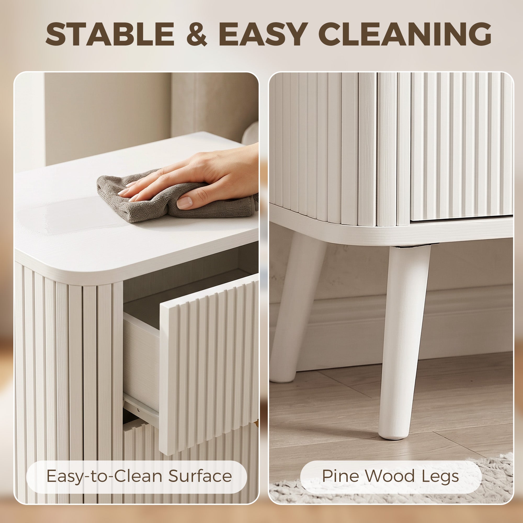 Modern Nightstand Set of 2, Bedside Table with 2 Drawers, Side End Table for Bedroom, Living Room, White Wood Grain-Home Furnishings > Bedroom Furniture > Bedside Tables-DECOROLALA