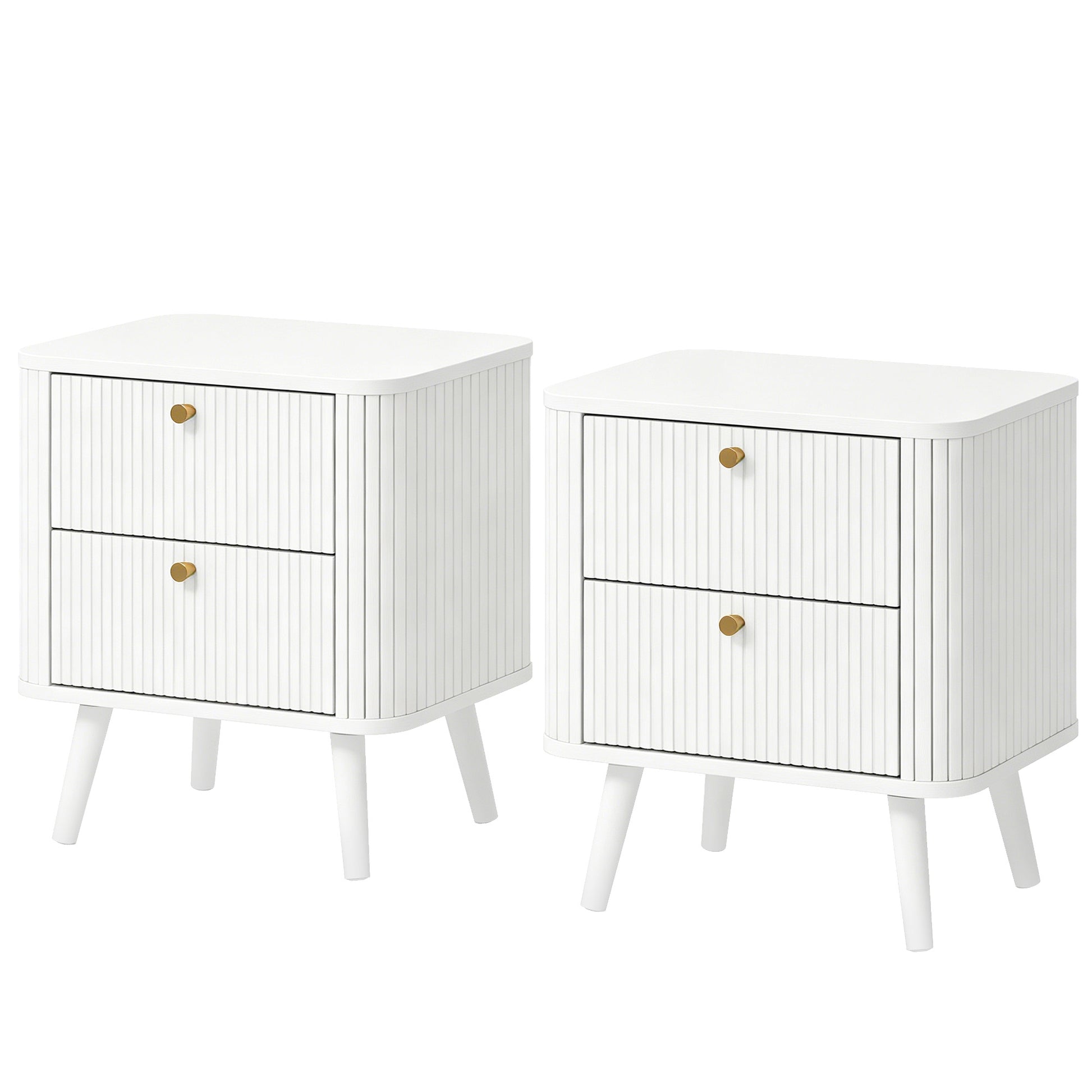 Modern Nightstand Set of 2, Bedside Table with 2 Drawers, Side End Table for Bedroom, Living Room, White Wood Grain-Home Furnishings > Bedroom Furniture > Bedside Tables-DECOROLALA