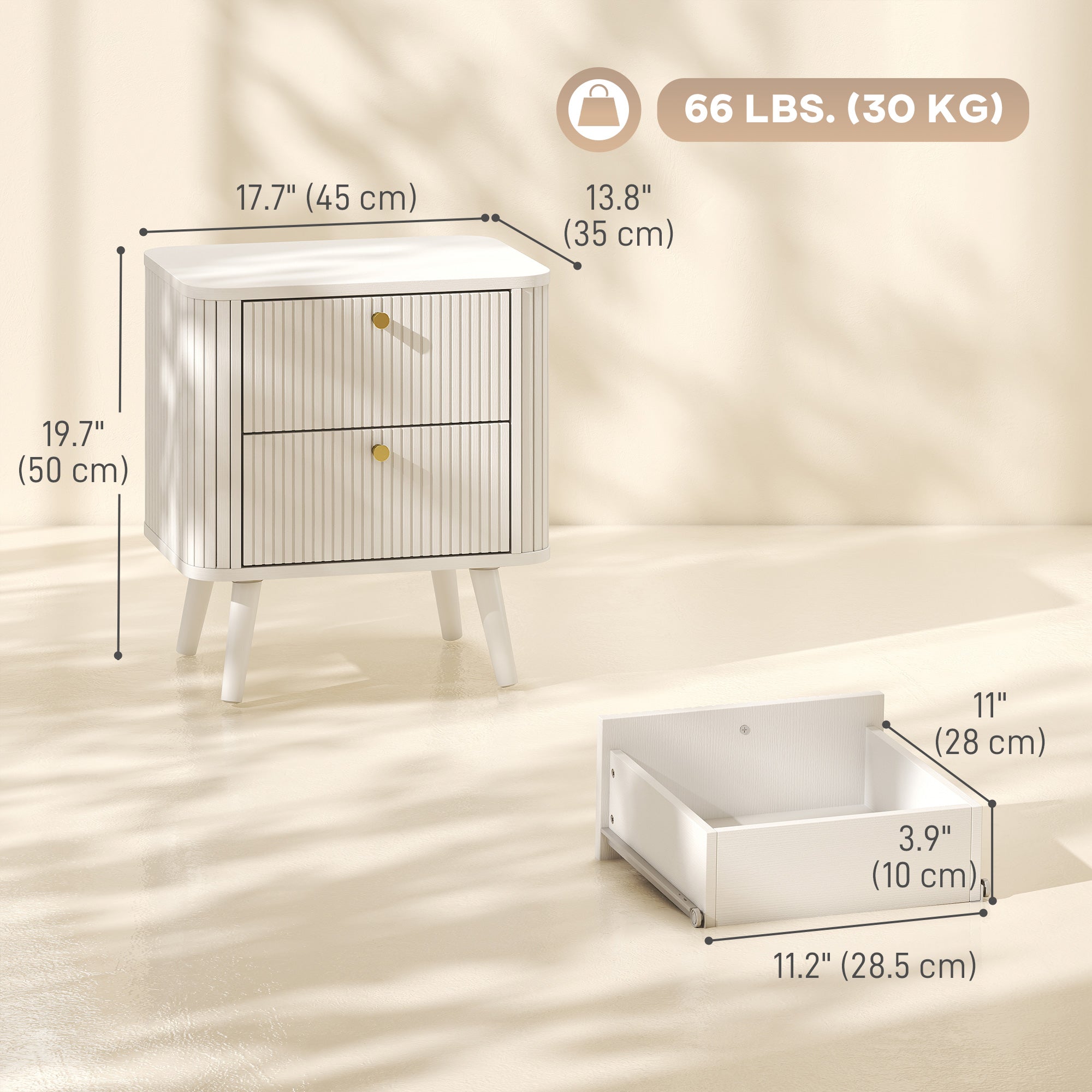 Modern Nightstand Set of 2 - White Wood Grain 2-Drawer Table-Home Furnishings > Bedroom Furniture > Bedside Tables-DECOROLALA