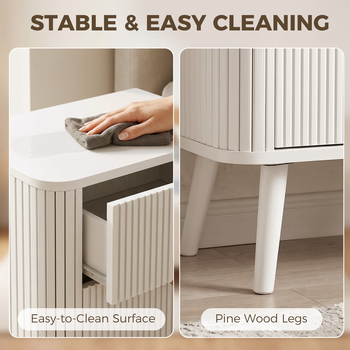 Modern Nightstand Set of 2 - White Wood Grain 2-Drawer Table-Home Furnishings > Bedroom Furniture > Bedside Tables-DECOROLALA