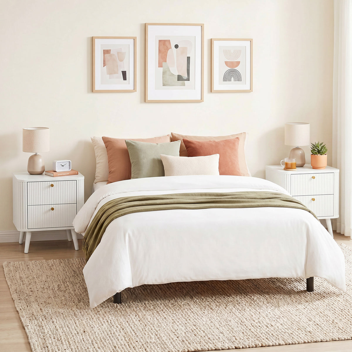 Modern Nightstand Set of 2 - White Wood Grain 2-Drawer Table-Home Furnishings > Bedroom Furniture > Bedside Tables-DECOROLALA