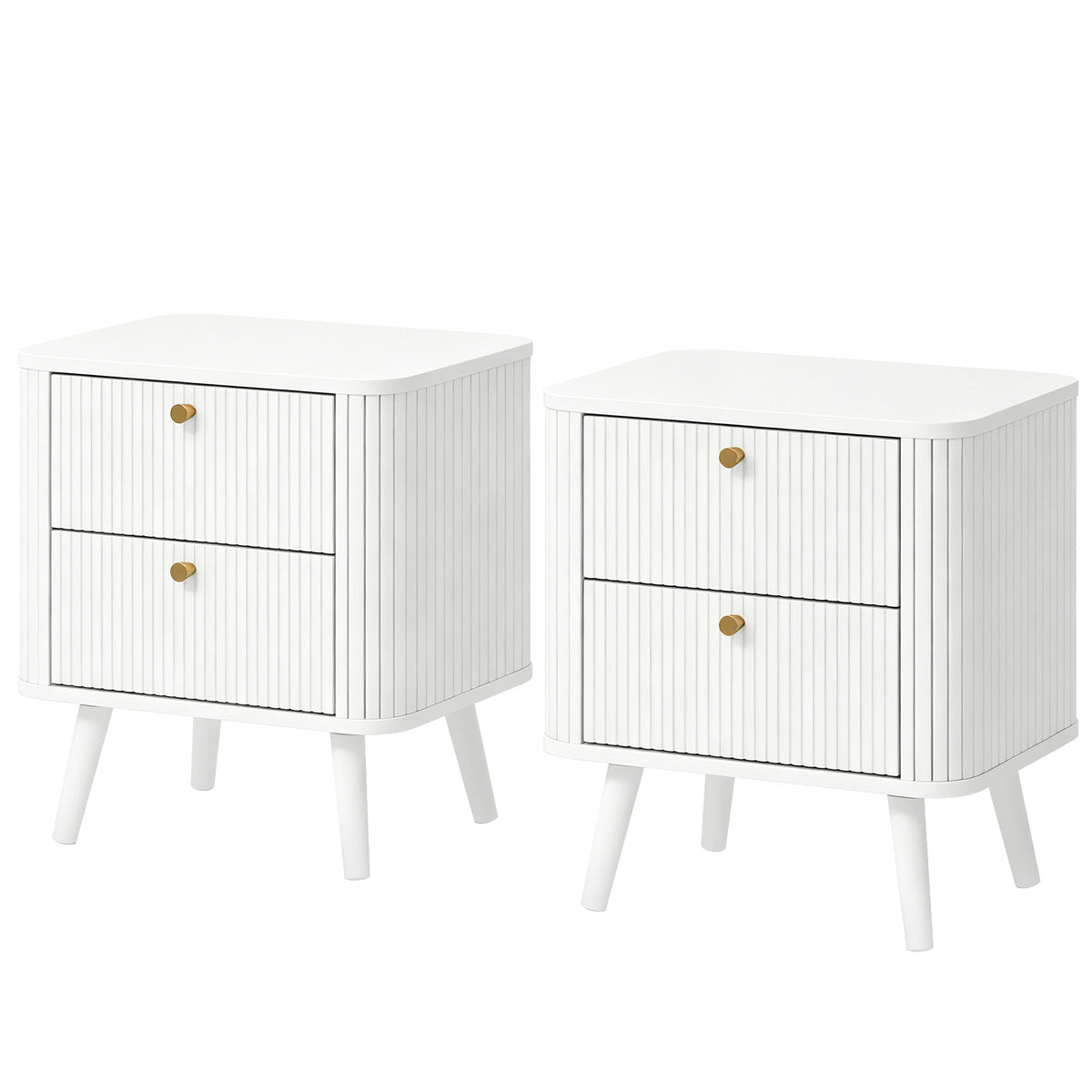 Modern Nightstand Set of 2 - White Wood Grain 2-Drawer Table-Home Furnishings > Bedroom Furniture > Bedside Tables-DECOROLALA