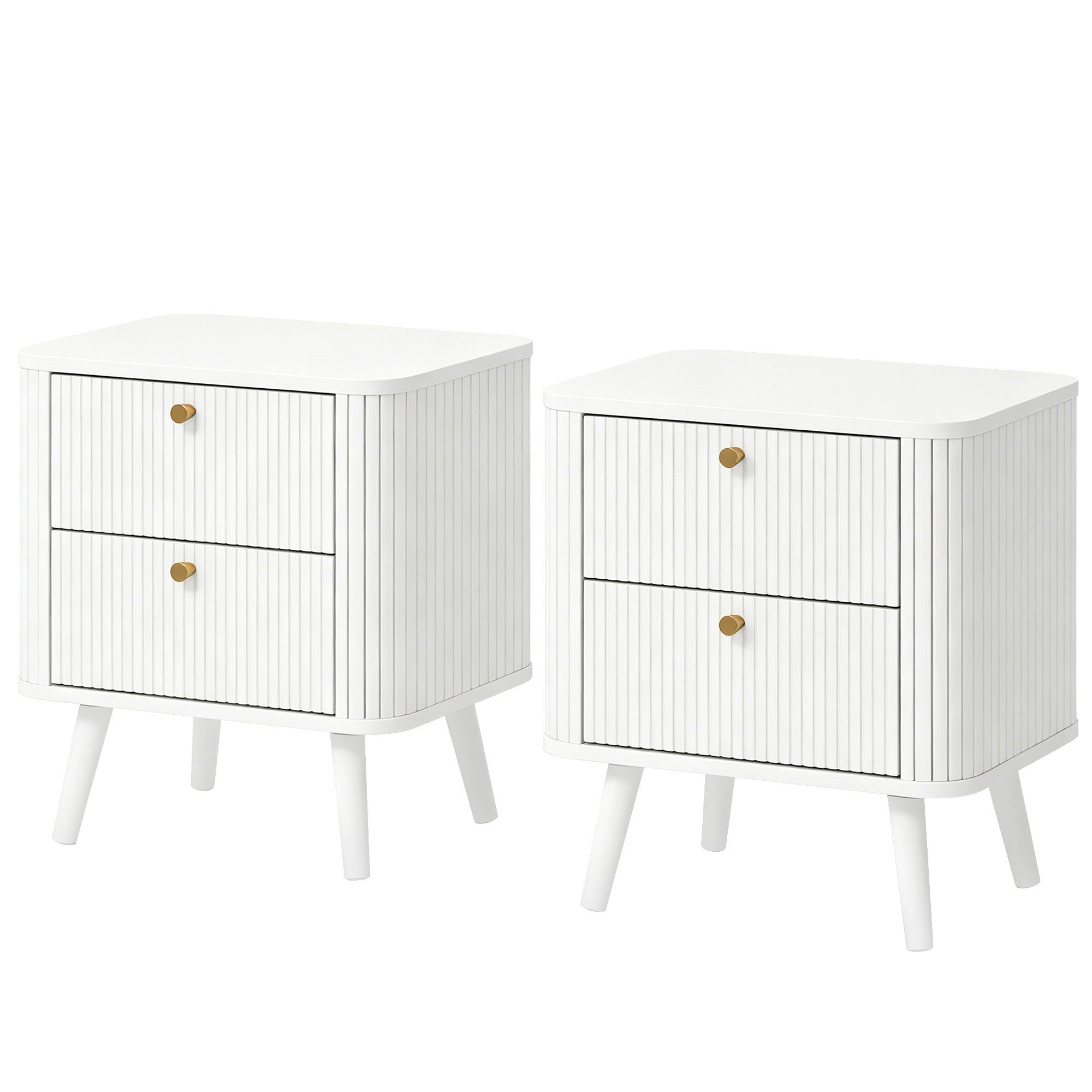 Modern Nightstand Set of 2 - White Wood Grain 2-Drawer Table-Home Furnishings > Bedroom Furniture > Bedside Tables-DECOROLALA