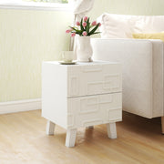 Modern Nightstand Side Table with Drawers and 3D Geometric Patterns-White-Nightstands-DECOROLALA