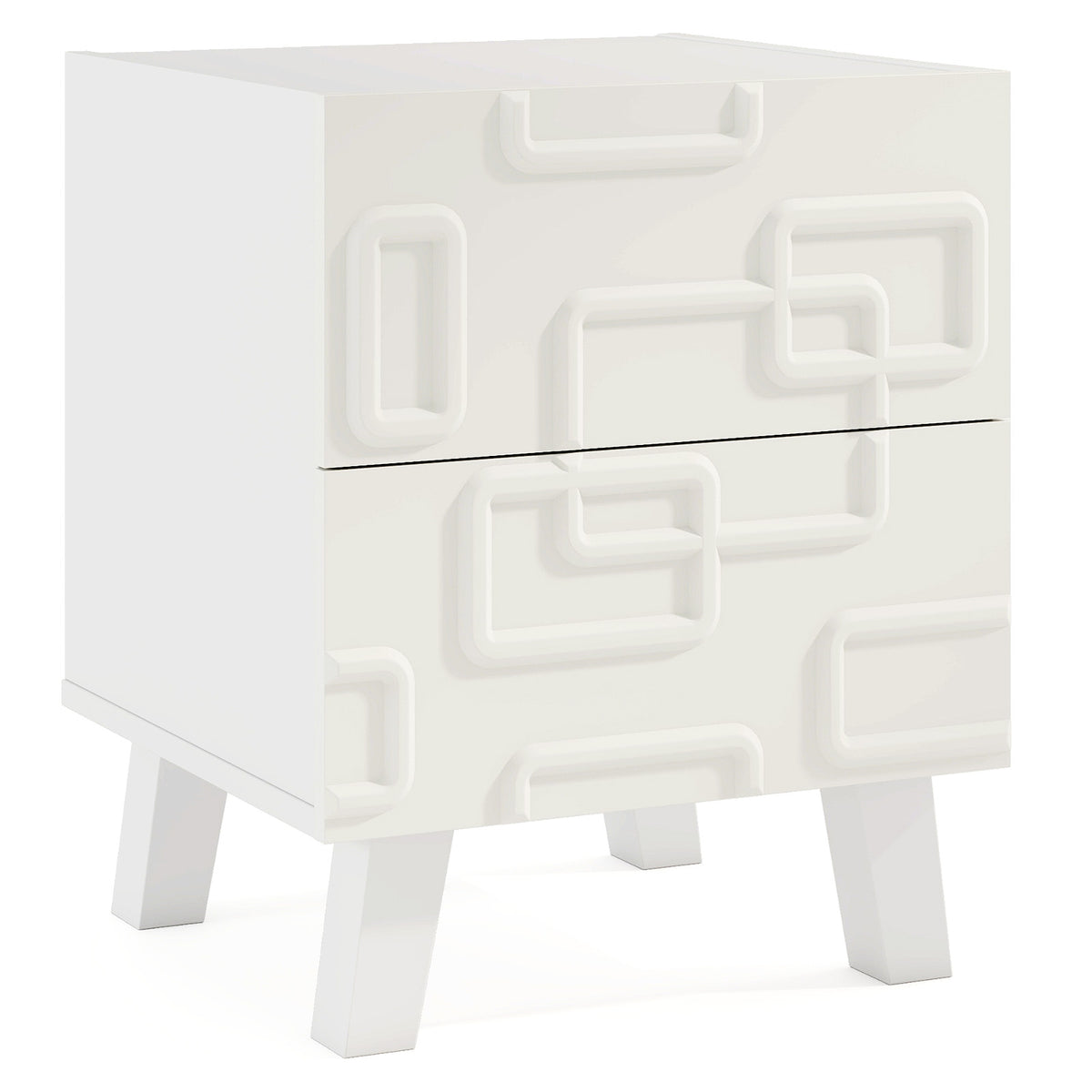 Modern Nightstand Side Table with Drawers and 3D Geometric Patterns-White-Nightstands-DECOROLALA
