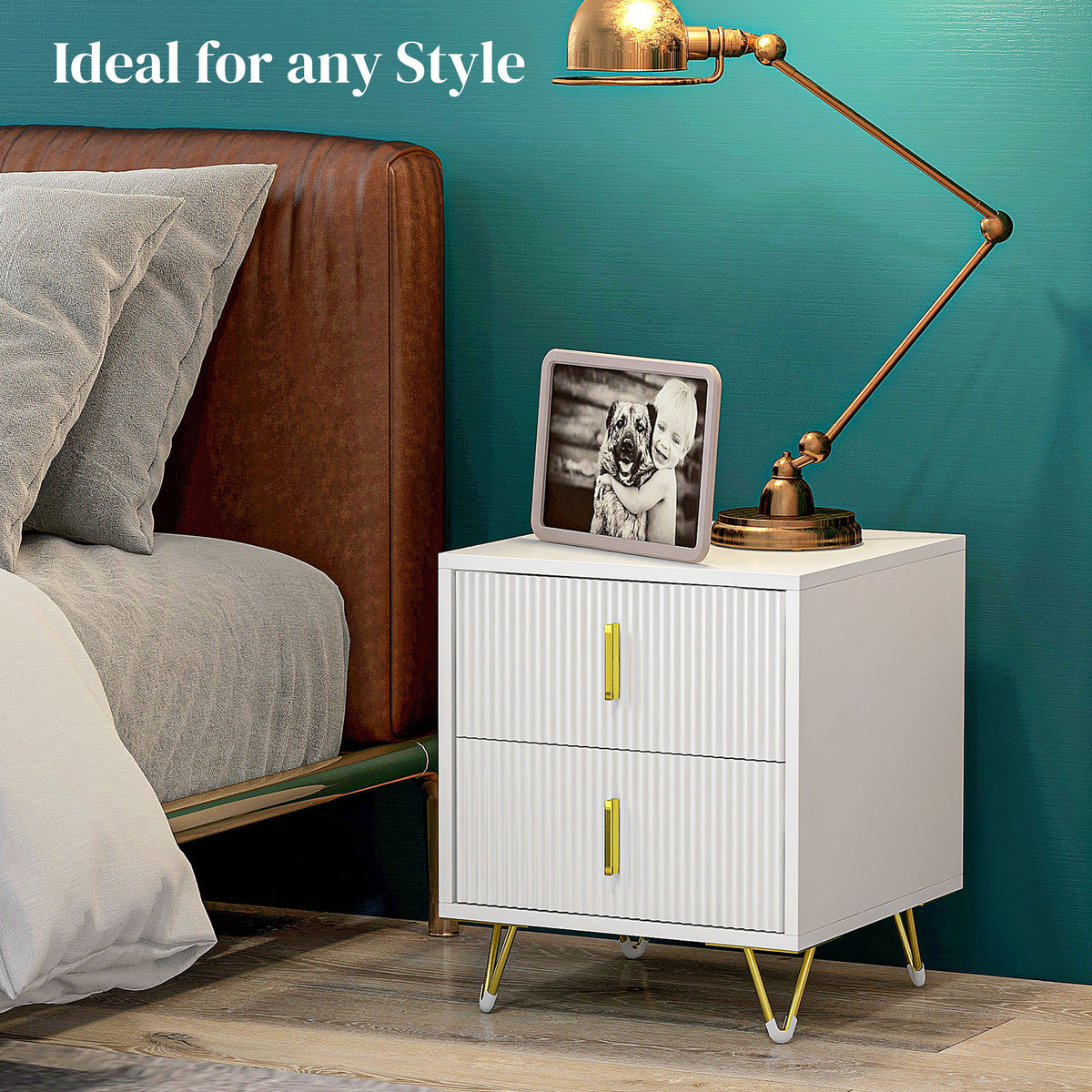Modern Nightstand - White 2-Drawer Bedside Table 16"-Home Furnishings > Bedroom Furniture > Bedside Tables-DECOROLALA