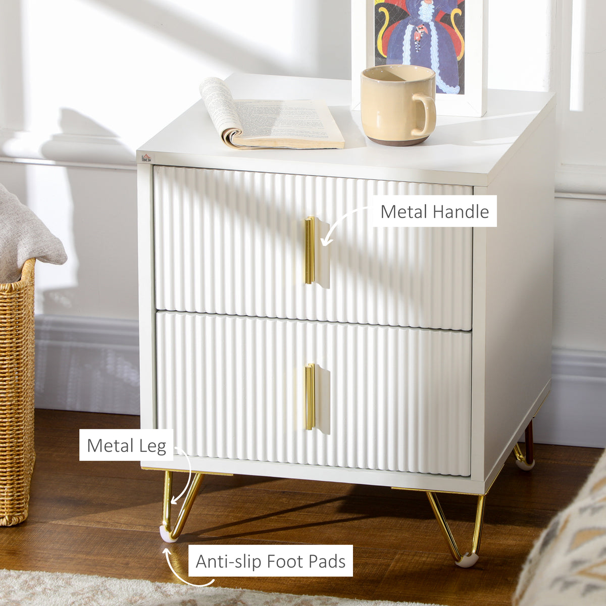 Modern Nightstand - White 2-Drawer Bedside Table 16"-Home Furnishings > Bedroom Furniture > Bedside Tables-DECOROLALA